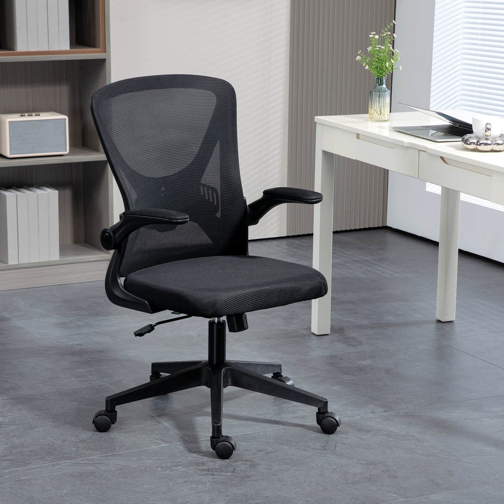 Image for Vinsetto Mesh Office Chair with Flip-up Armrests, Ergonomic Computer Desk Chair with Lumbar Support and Swivel Wheels, Black