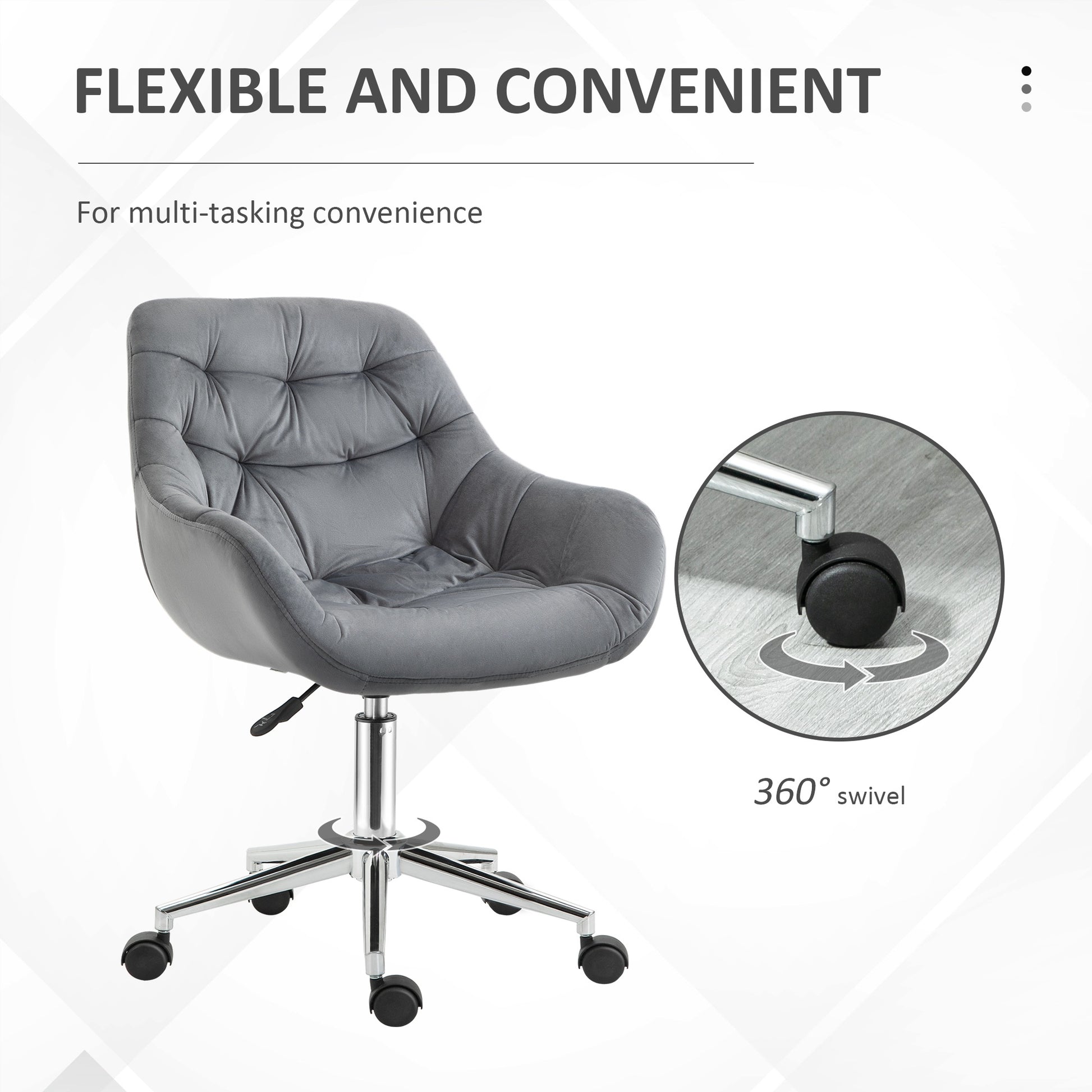 Image for Vinsetto Home Office Chair Velvet Ergonomic Computer Chair Comfy Desk Chair with Adjustable Height, Arm and Back Support, Dark Grey