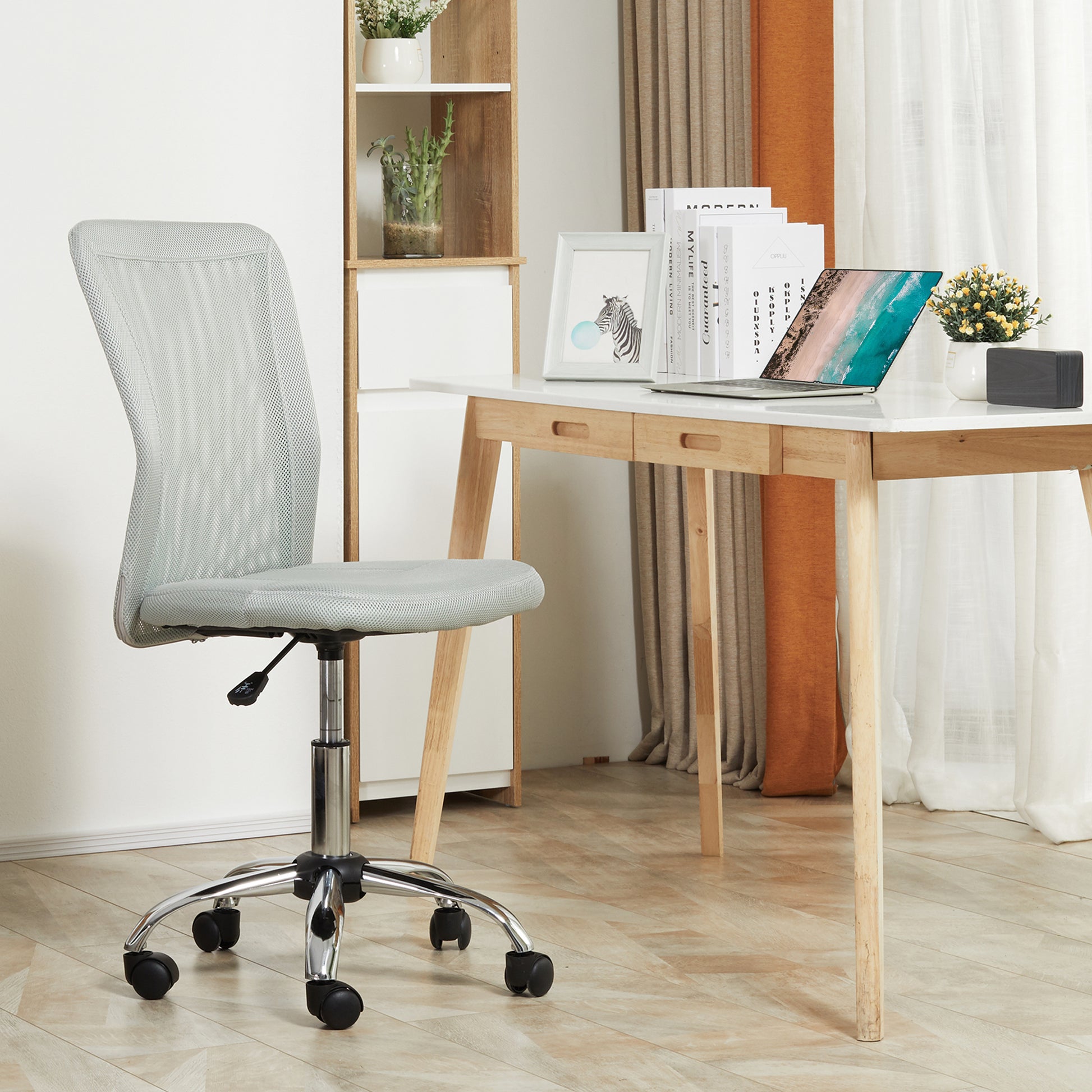 Image for Vinsetto Home Office Mesh Task Chair Ergonomic Armless Mid Back Height Adjustable with Swivel Wheels, Grey