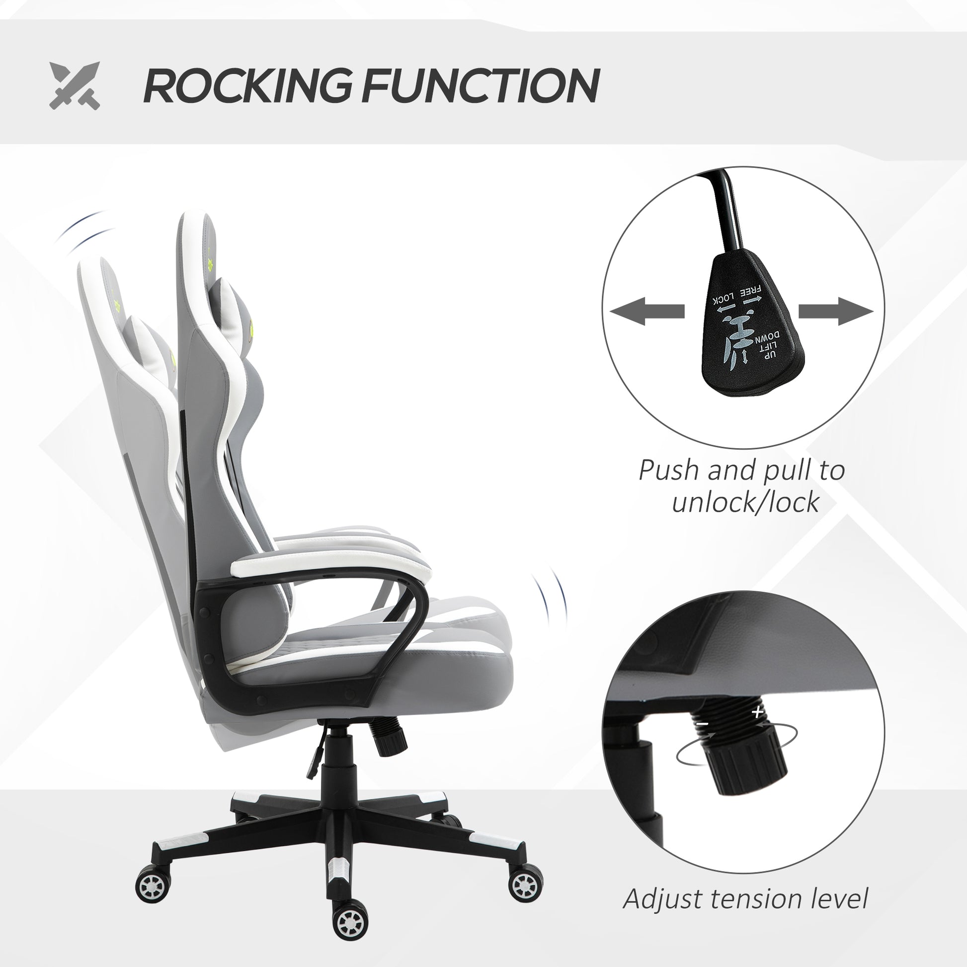 Image for Vinsetto Racing Gaming Chair with Lumbar Support, Headrest, Swivel Wheel, PVC Leather Gamer Desk Chair for Home Office, Grey White