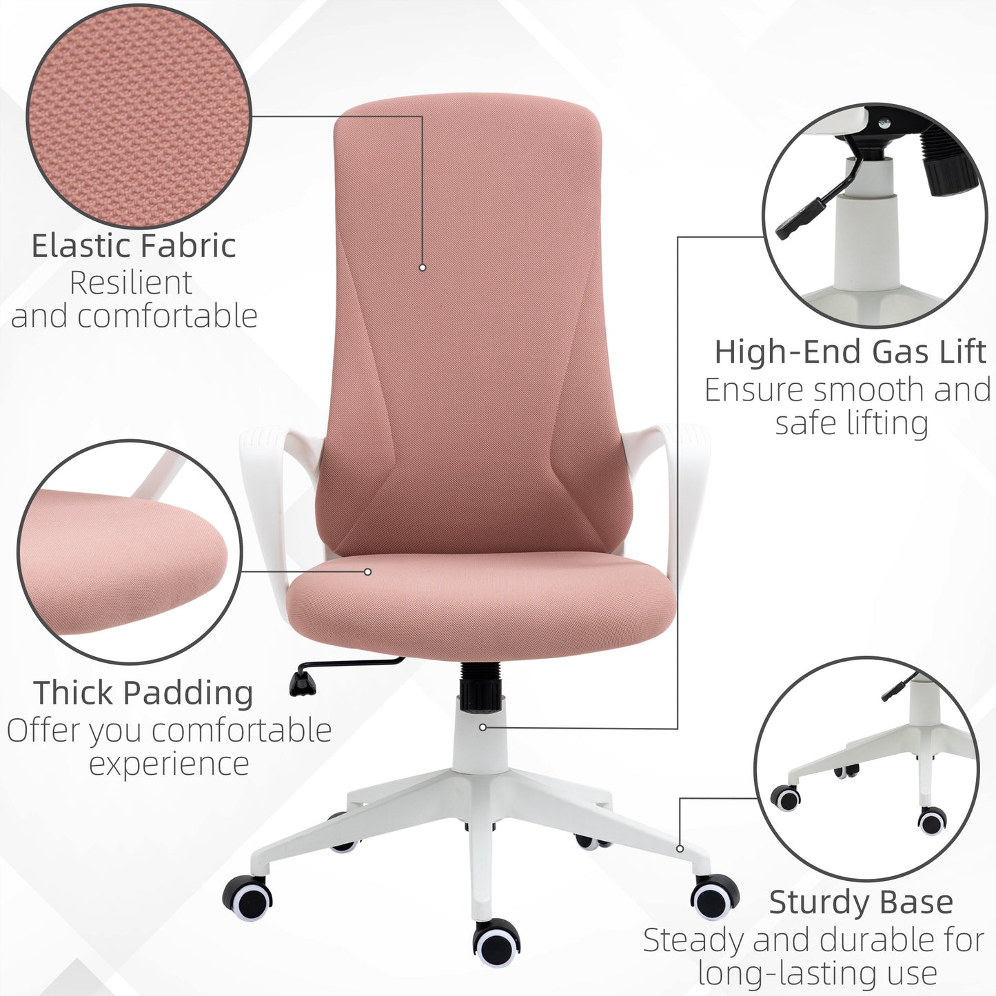 Image for Vinsetto High-Back Office Chair, Elastic Desk Chair with Armrests, Tilt Function, Adjustable Seat Height, Pink