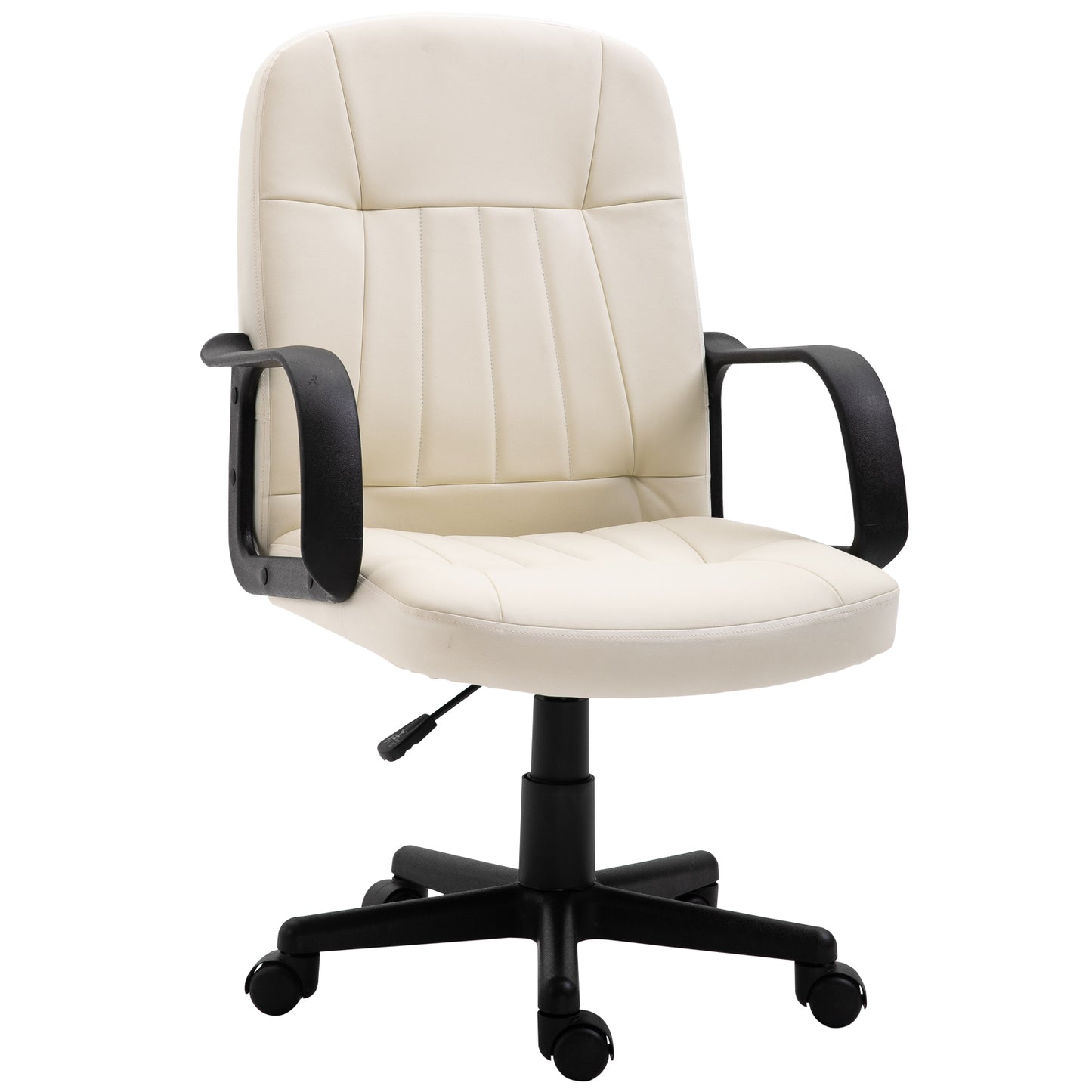 Image for HOMCOM Swivel Executive Office Chair Home Office Mid Back PU Leather Computer Desk Chair for Adults with Arm, Wheels, Cream