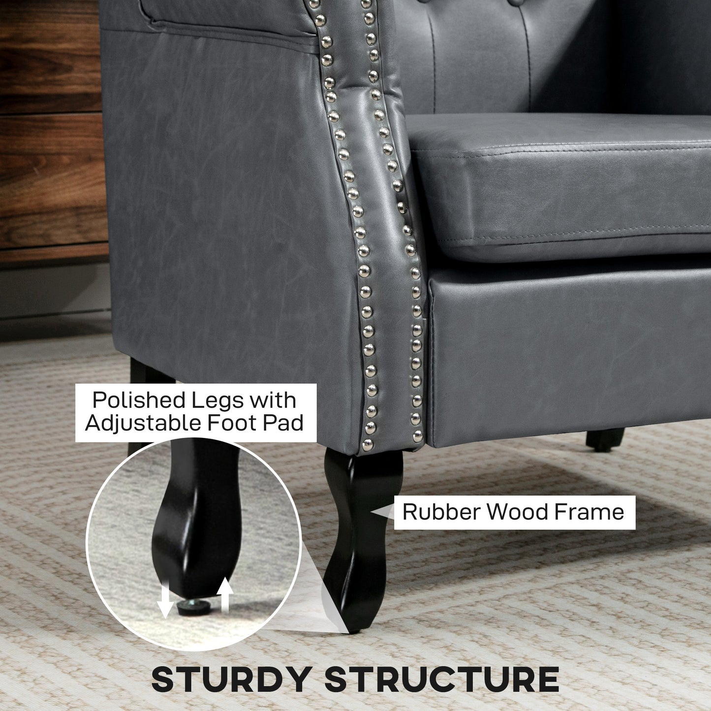 HOMCOM Wingback Accent Chair Tufted Chesterfield-style Armchair with Nail Head Trim for Living Room Bedroom - ChairwayUK