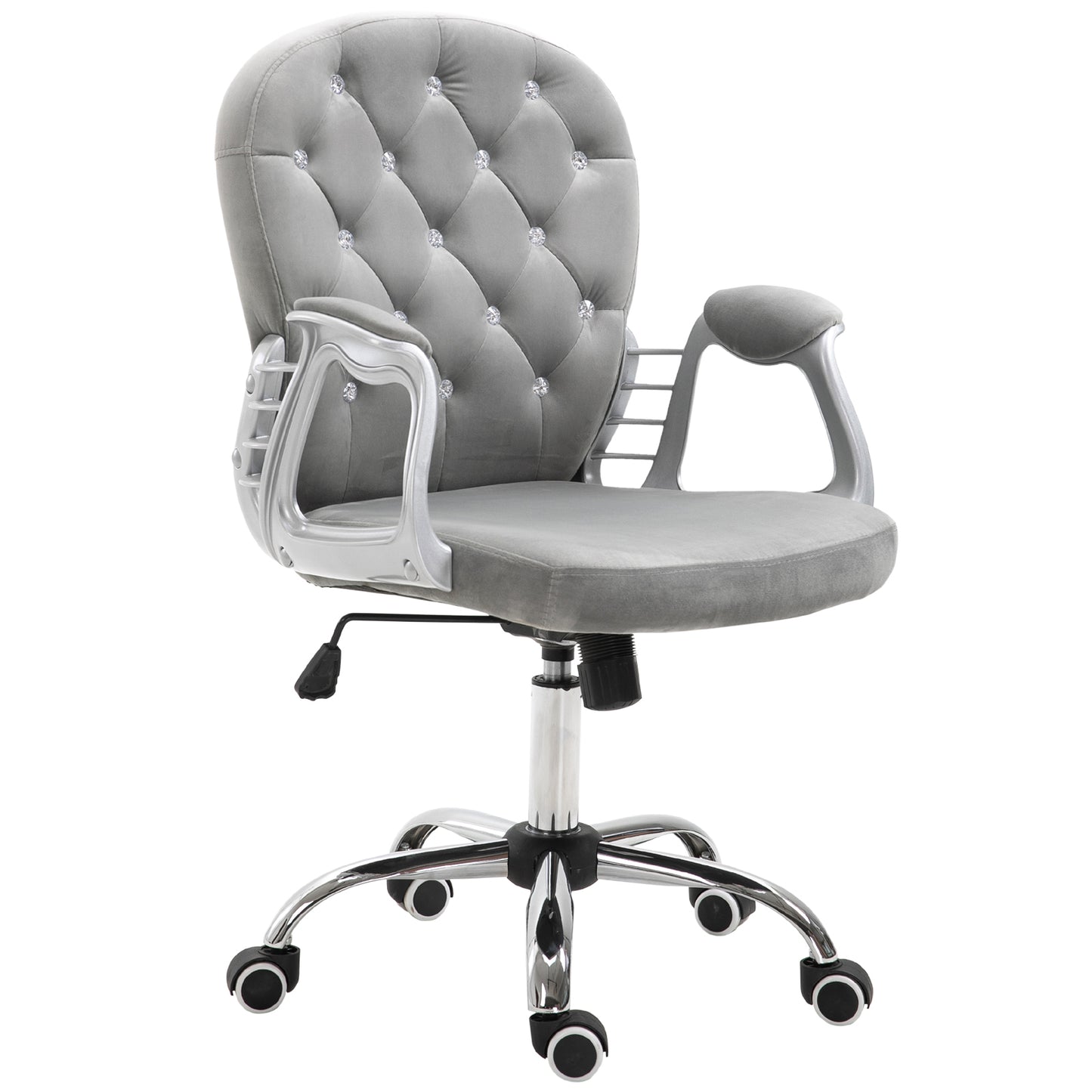 Image for Vinsetto Office Chair Ergonomic 360° Swivel Diamond Tufted Home Work Velour Padded Base 5 Castor Wheels Grey