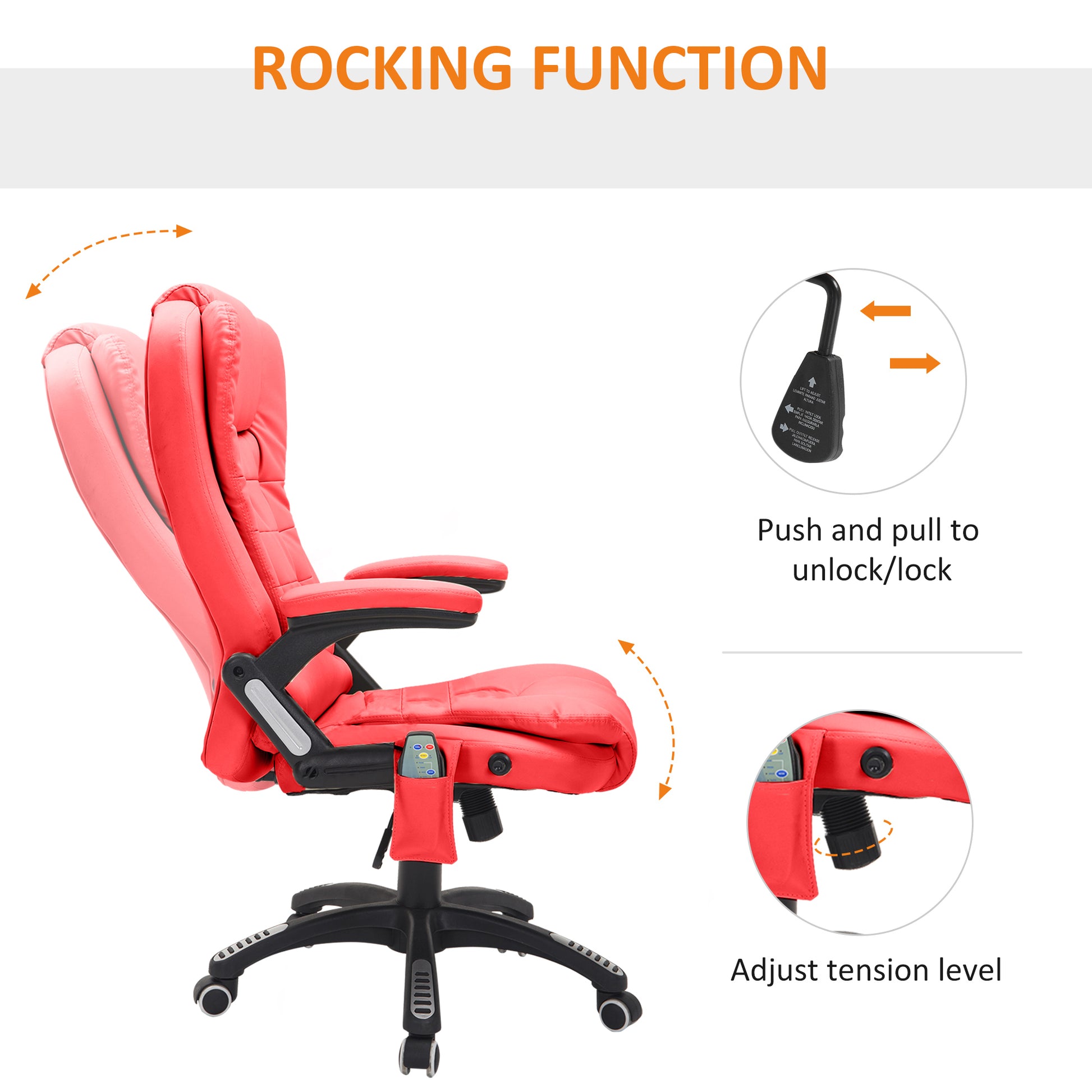 Image for HOMCOM Ergonomic Chair with Massage and Heat, High Back PU Leather Massage Office Chair With Tilt and Reclining Function, Red