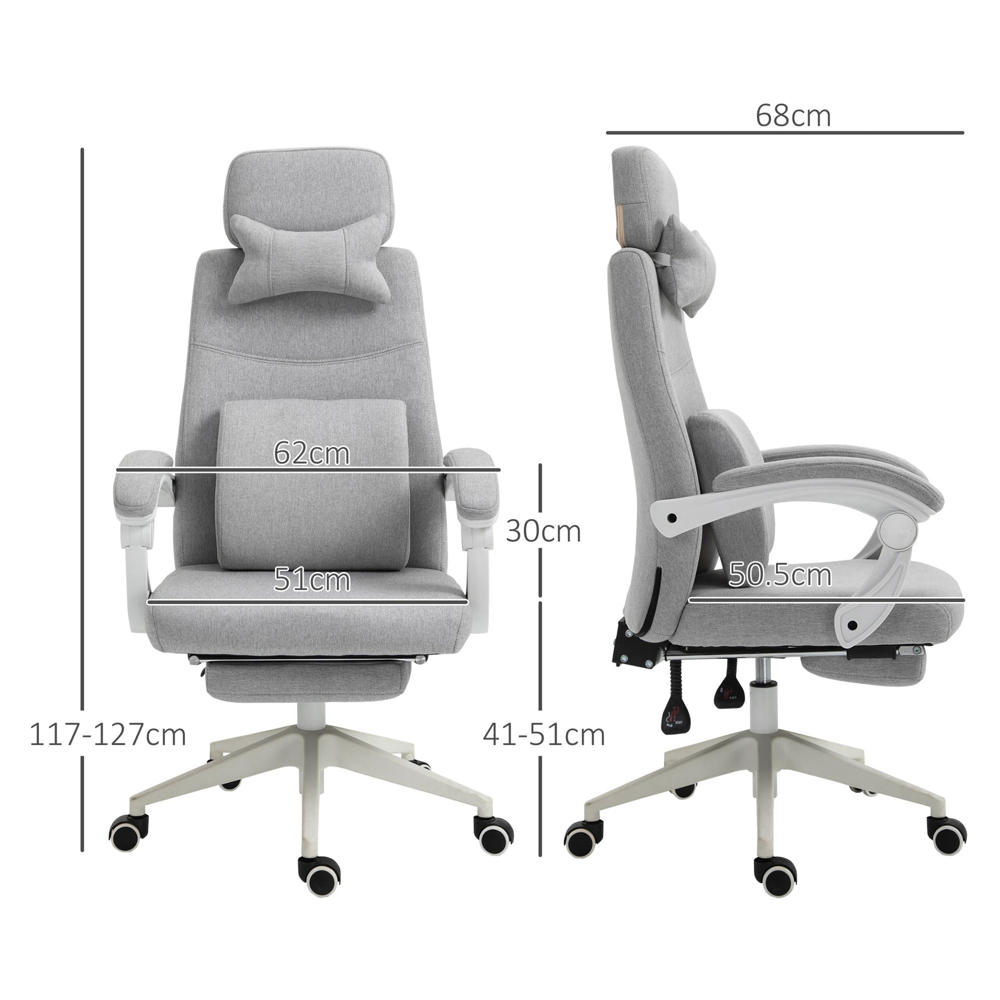 Image for Vinsetto Home Office Chair w/ Manual Footrest Recliner Padded Modern Adjustable Swivel Seat w/ 2 Pillows Armrest Ergonomic Grey