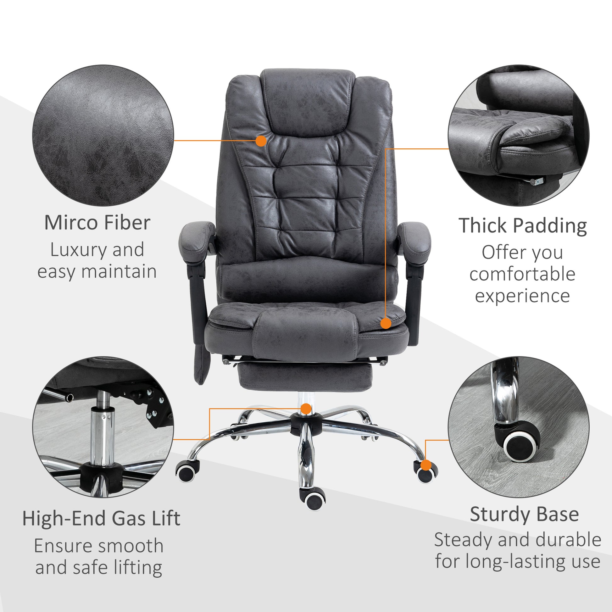 Image for Vinsetto Heated 6 Points Vibration Massage Executive Office Chair Adjustable Swivel Ergonomic High Back Desk Chair Recliner with Footrest Dark Grey