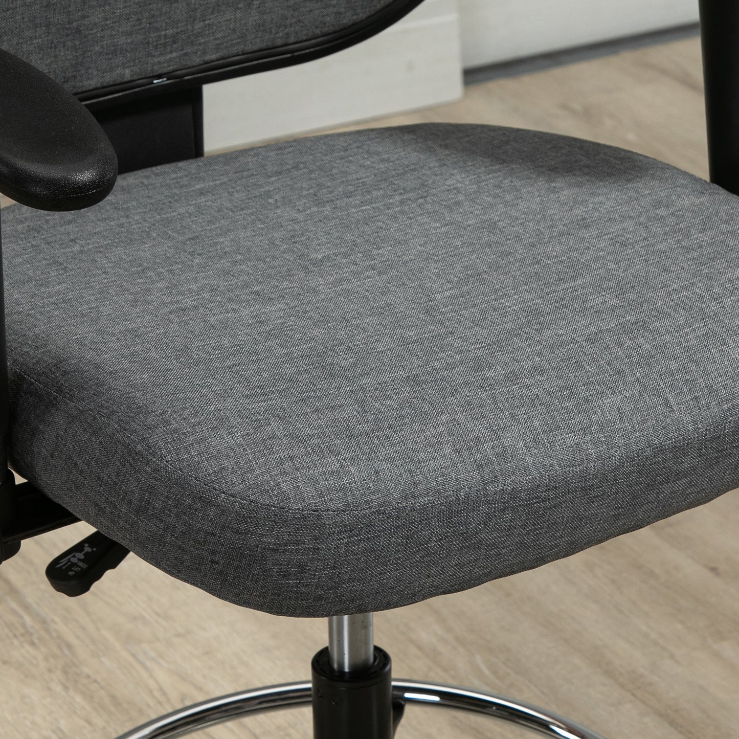 Image for Vinsetto Drafting Chair Tall Office Fabric Standing Desk Chair with Adjustable Footrest Ring, Arm, Swivel Wheels, Grey