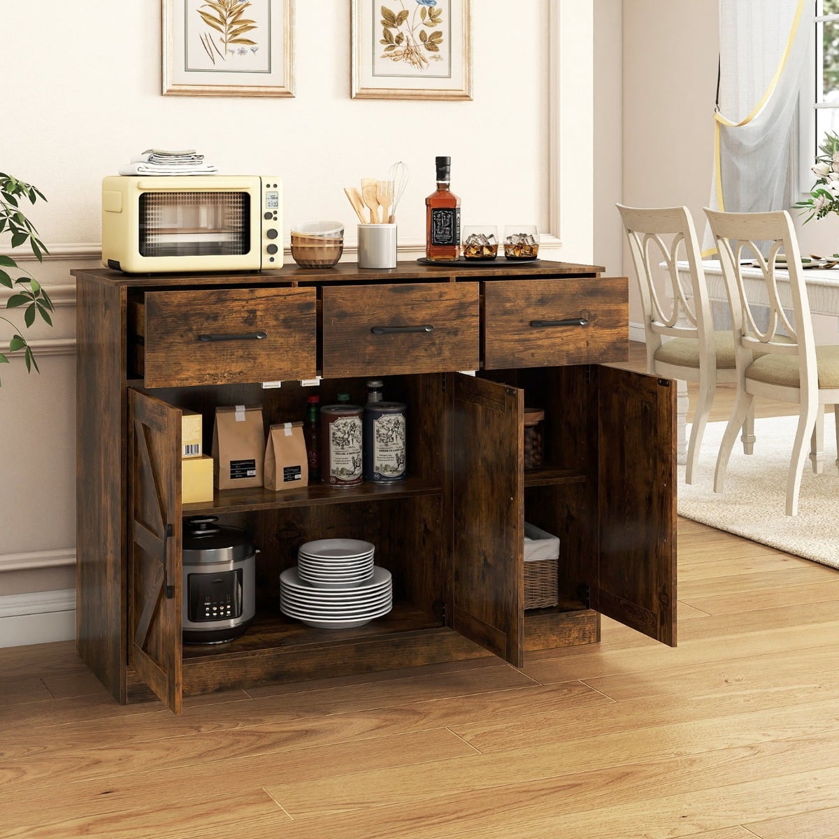 108cm Large Sideboard Storage Cabinet with Adjustable Shelves and Doors-White