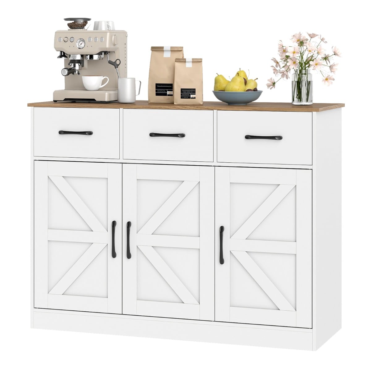 108cm Large Sideboard Storage Cabinet with Adjustable Shelves and Doors-White