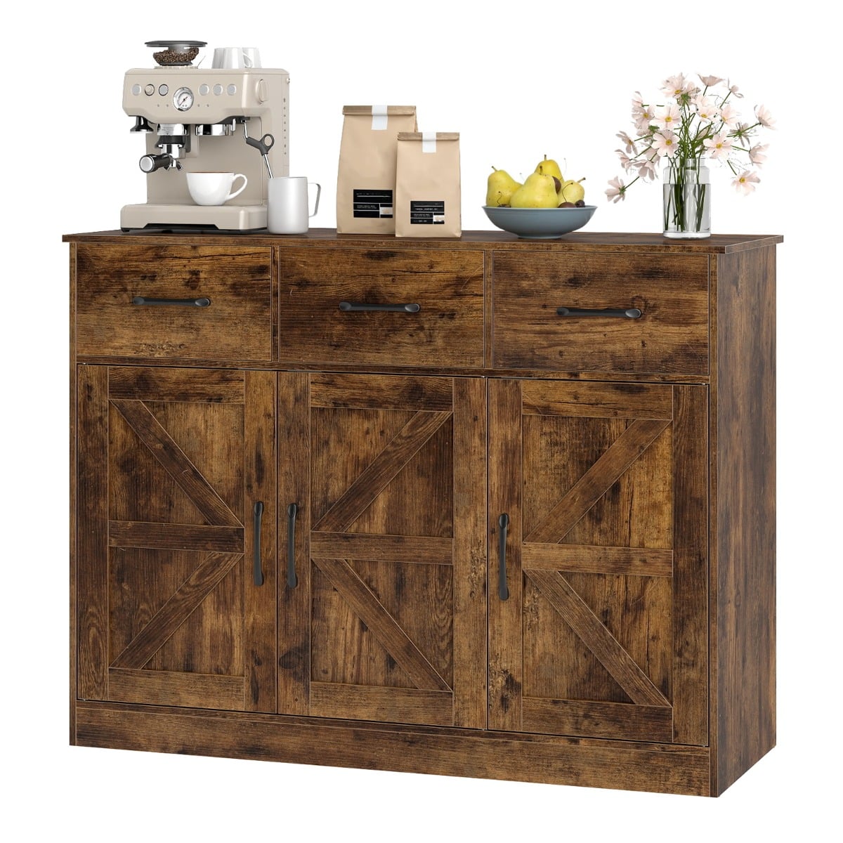 108cm Large Sideboard Storage Cabinet with Adjustable Shelves and Doors-White