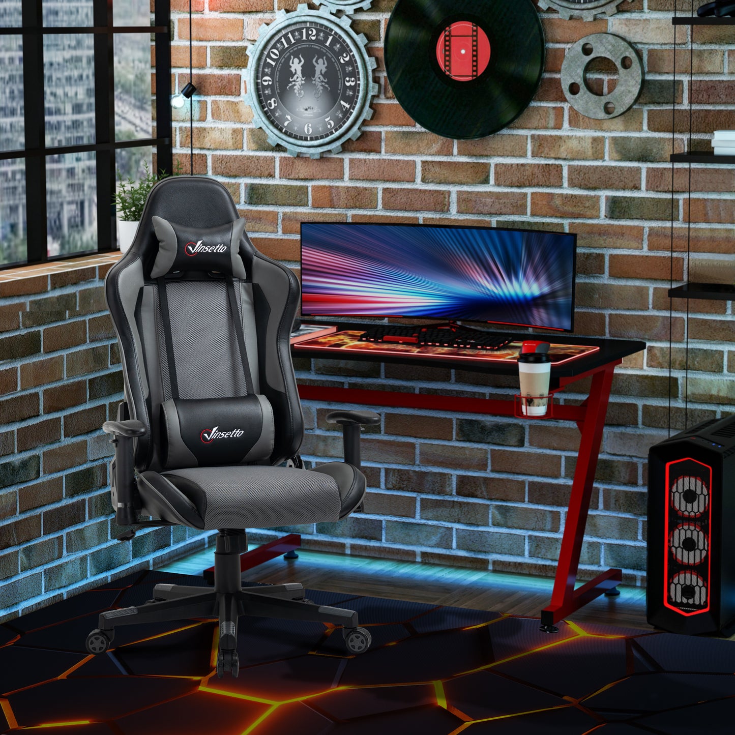 Image for Vinsetto Gaming Chair Racing Style Ergonomic Office Chair High Back Computer Desk Chair Adjustable Height Swivel Recliner with Lumbar Support, Grey