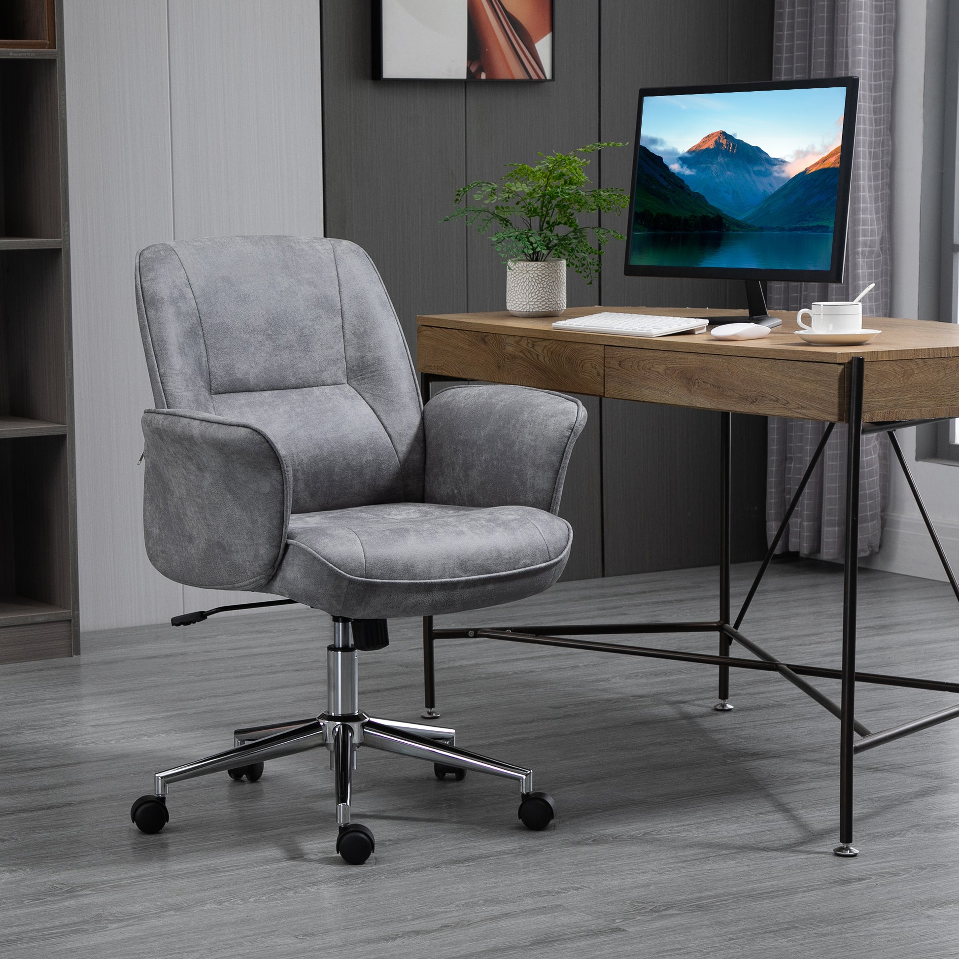 Image for Vinsetto Swivel Ergonomic Office Chair Mid Back Desk Chair for Home Study Bedroom, Light Grey