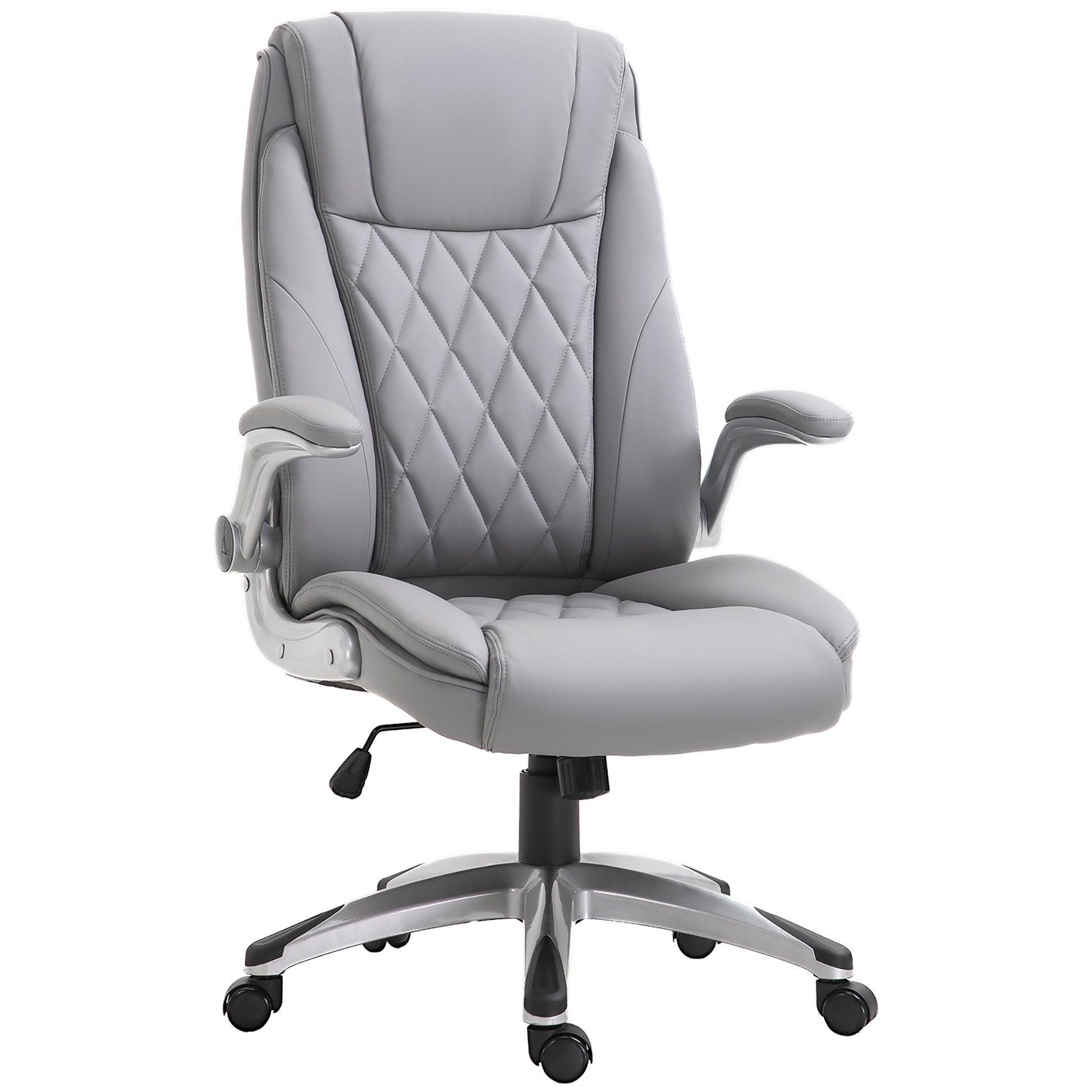 Image for Vinsetto High Back Executive Office Chair Home Swivel PU Leather Ergonomic Chair, with Flip-up Arm, Wheels, Adjustable Height, Grey