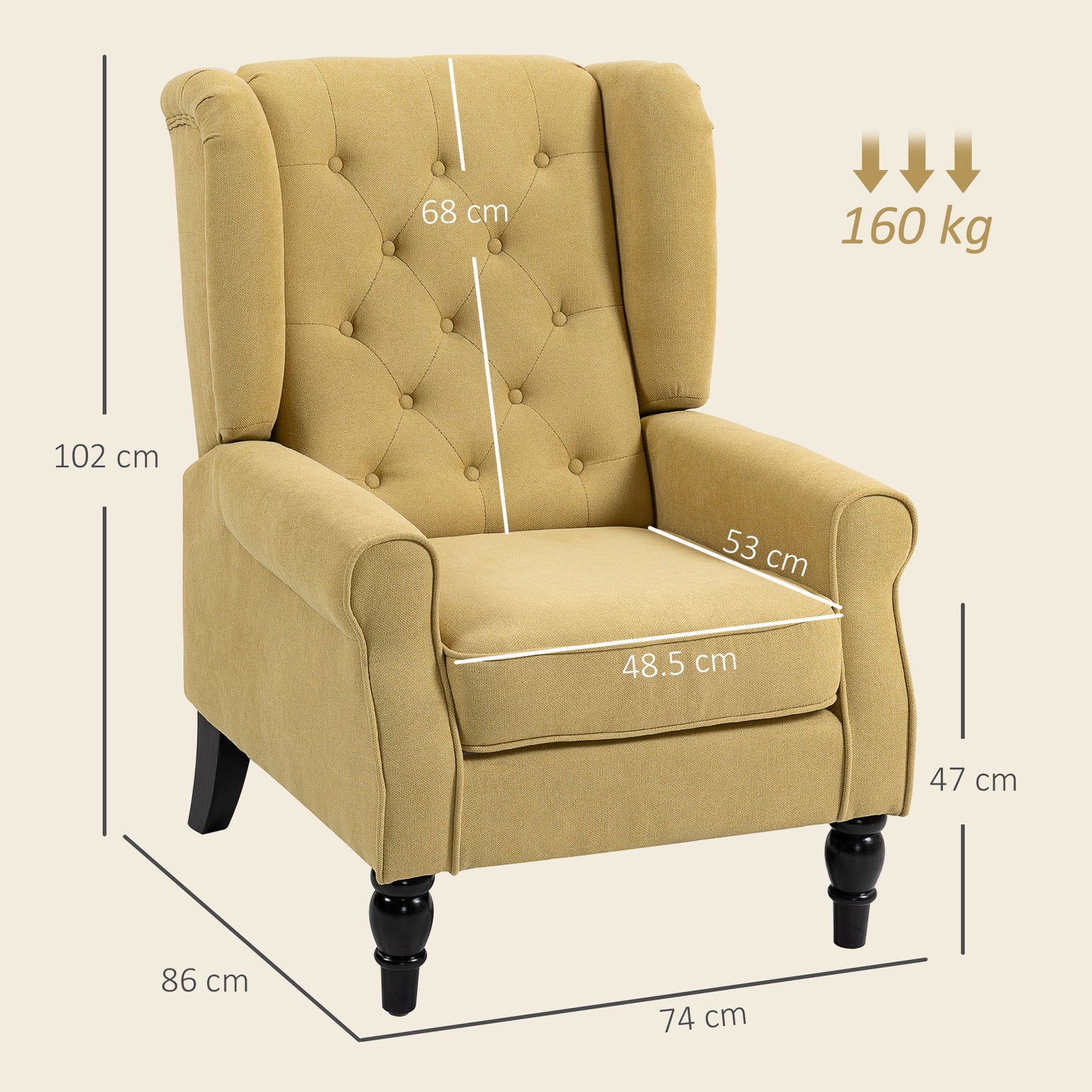 Wingback Accent Chair, Retro Upholstered Button Tufted Occasional Chair for Living Room and Bedroom - ChairwayUK