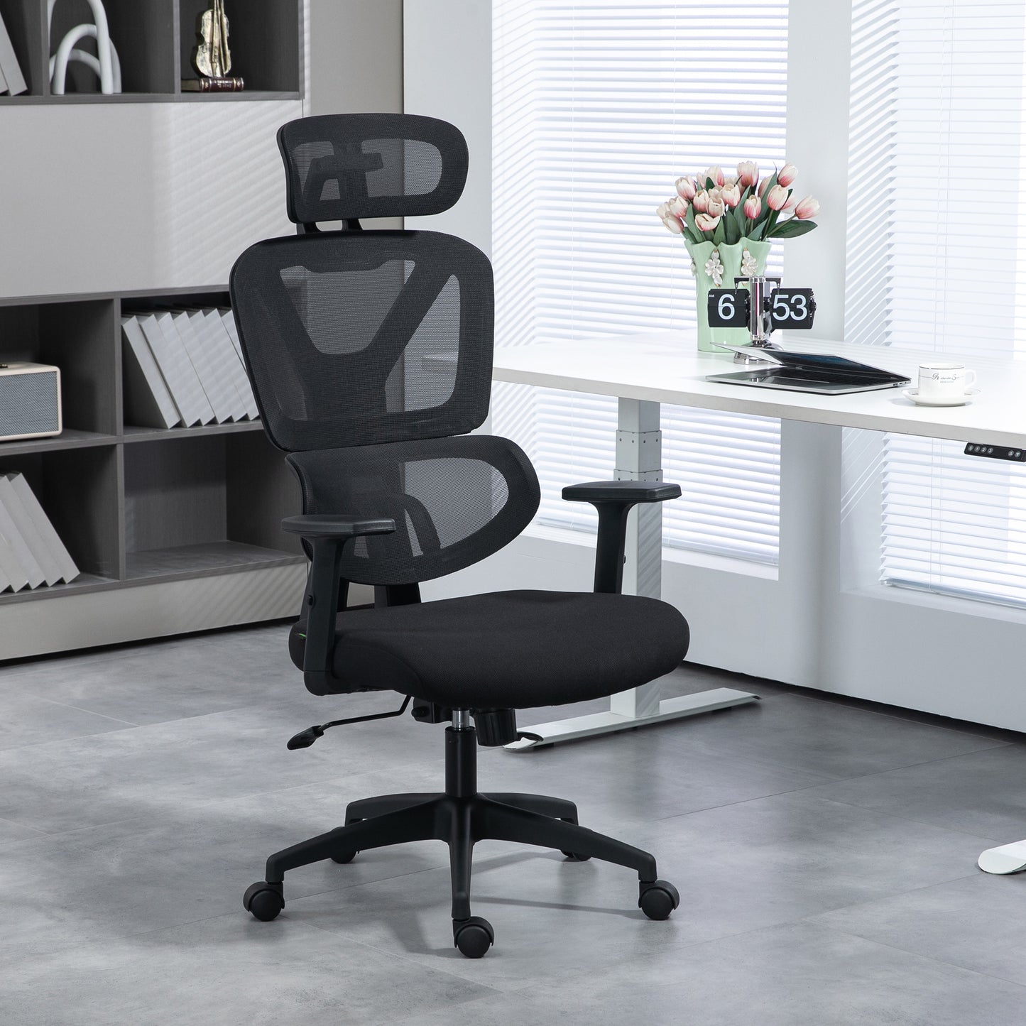 Image for Vinsetto Mesh Office Chair, Height Adjustable Desk Chair with Lumbar Support, Swivel Wheels and Adjustable Headrest, Black