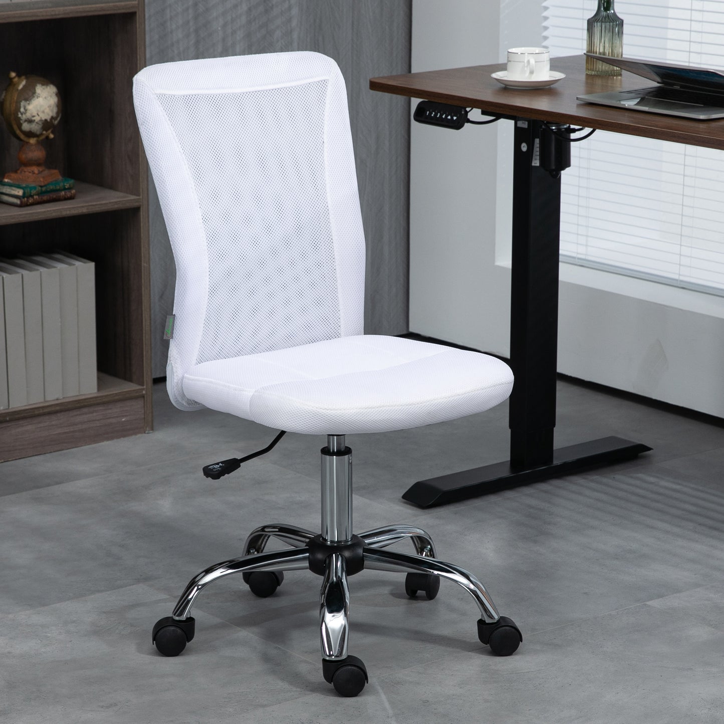 Image for Vinsetto Computer Desk Chair, Mesh Office Chair with Adjustable Height and Swivel Wheels, Armless Study Chair, White