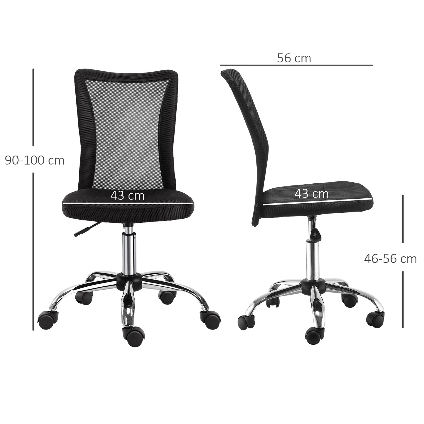 Vinsetto Computer Desk Chair, Mesh Office Chair with Adjustable Height and Swivel Wheels, Armless Study Chair