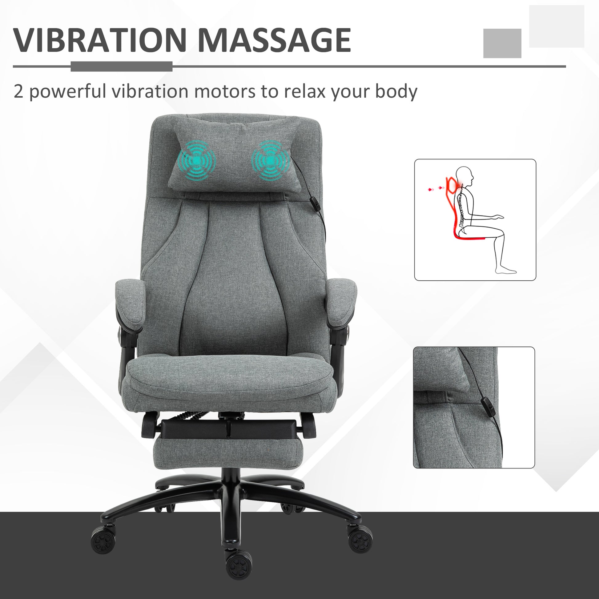 Image for Vinsetto Office Chair 2-Point Removable Vibration Massage Pillow Executive Ergonomic USB Power Adjustable Height 360° Swivel Grey