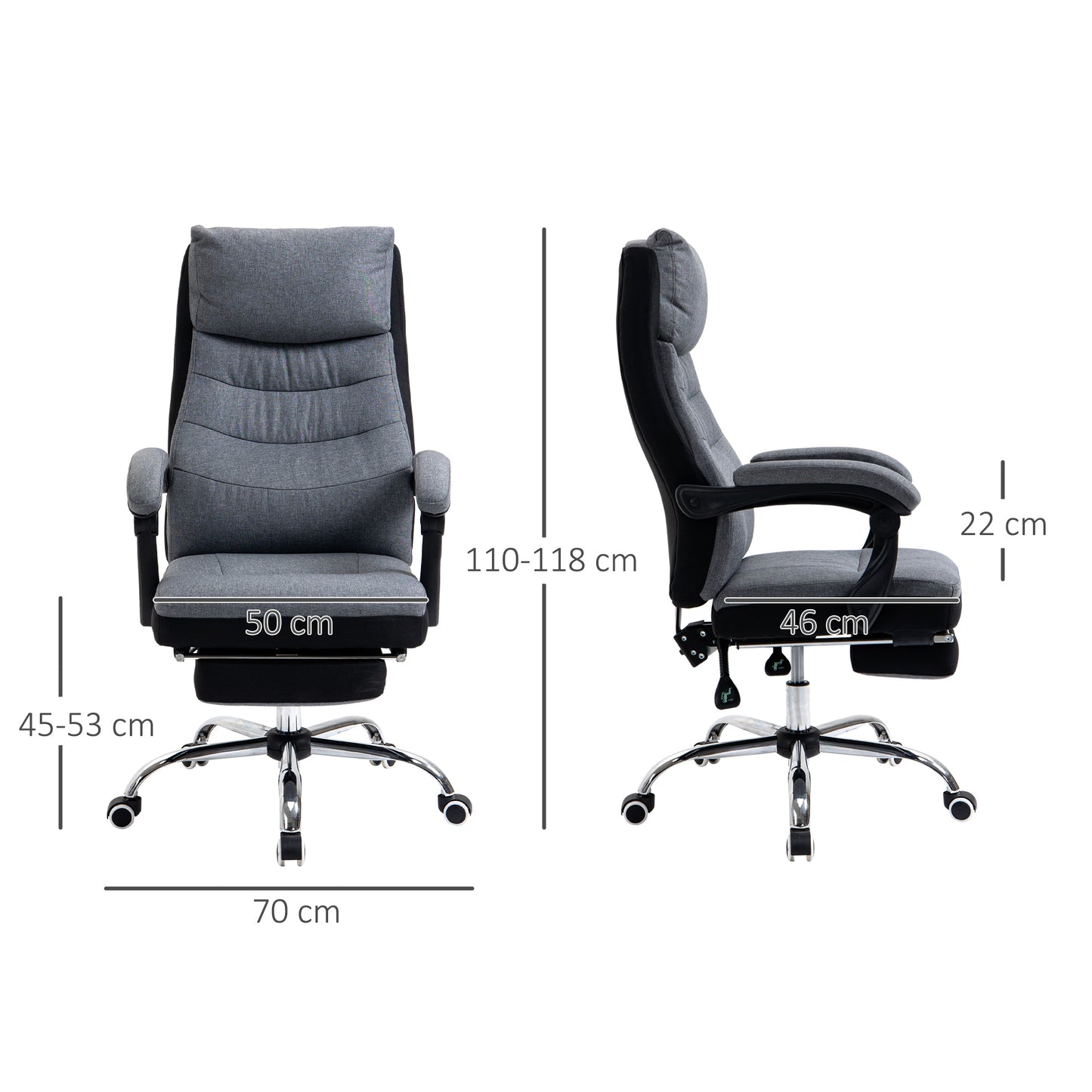 Image for Vinsetto High Back Executive Office Chair, Reclining Computer Chair with Adjustable Height, Swivel Wheels and Retractable Footrest, Grey