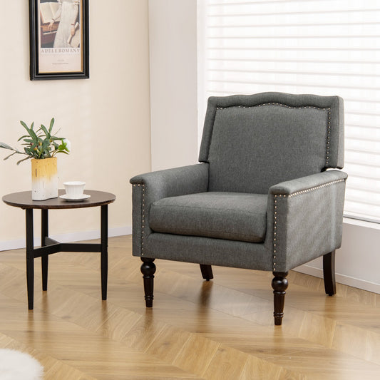 Mid-century Modern Armchair with Thick Cushion  Rubber Wood Legs Grey with Ergonomic design to reduces fatigue