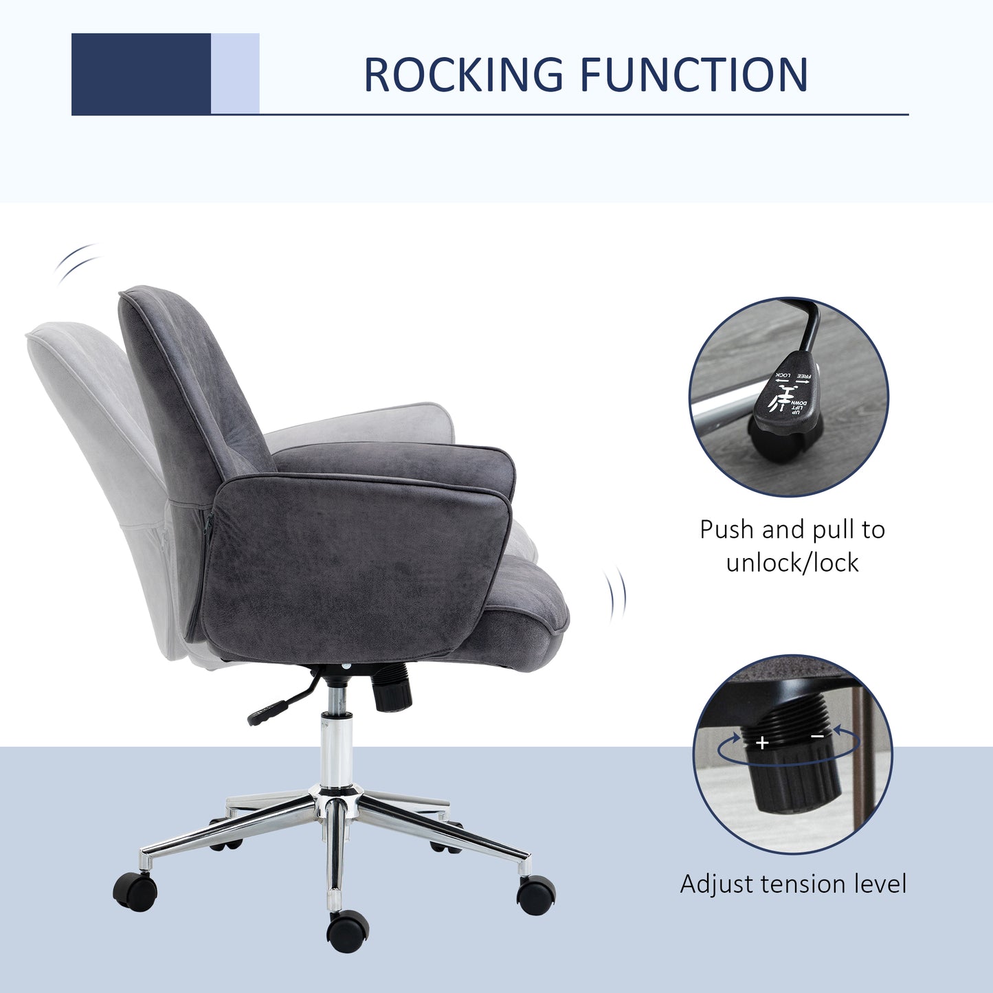 Image for Vinsetto Swivel Computer Office Chair Mid Back Desk Chair for Home Study Bedroom,  Charcoal Grey