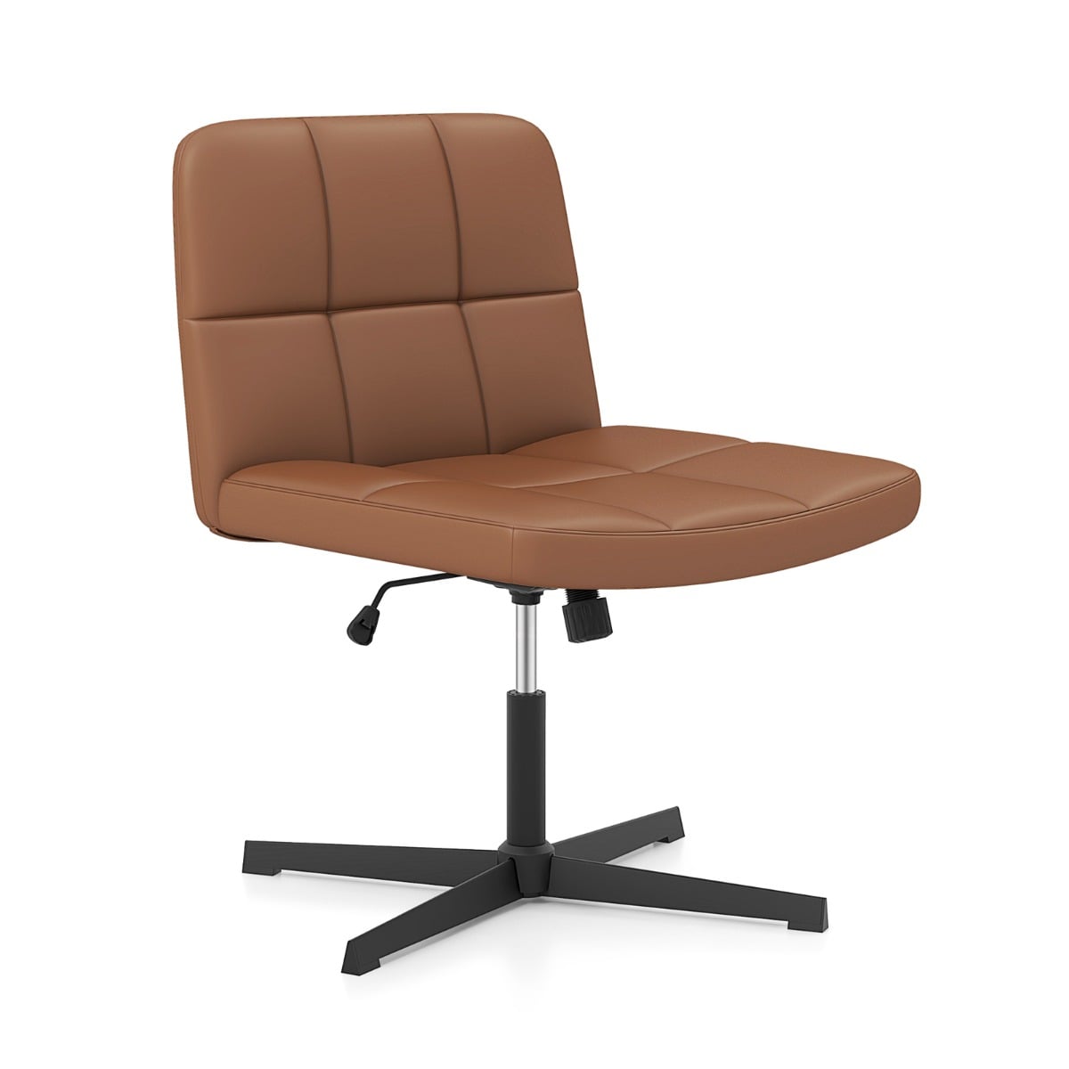 PU Leather Upholstered Armless Cross Legged Office Desk Chair No Wheels
