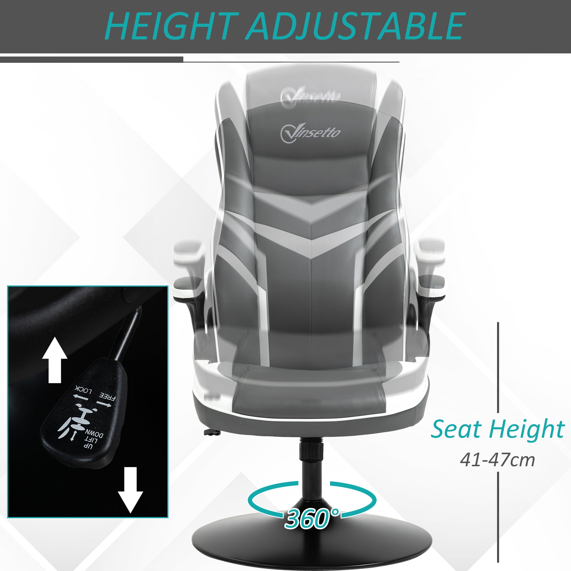 Image for Vinsetto Video Best Gaming Chair Computer Chair, Playseat with Adjustable Height, Swivel Base, Desk Chair, PVC Leather Swivel Chair, Grey