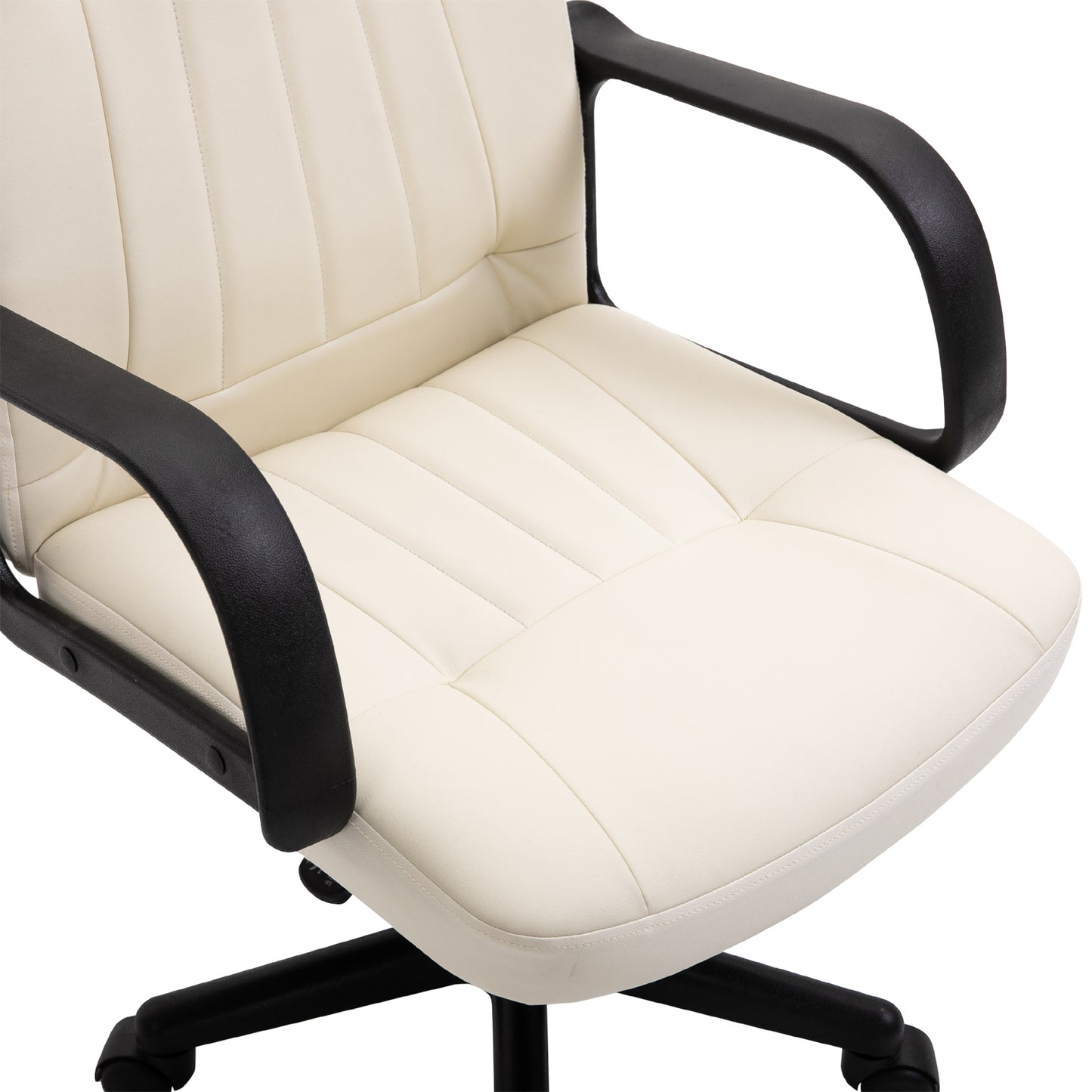 Image for HOMCOM Swivel Executive Office Chair Home Office Mid Back PU Leather Computer Desk Chair for Adults with Arm, Wheels, Cream