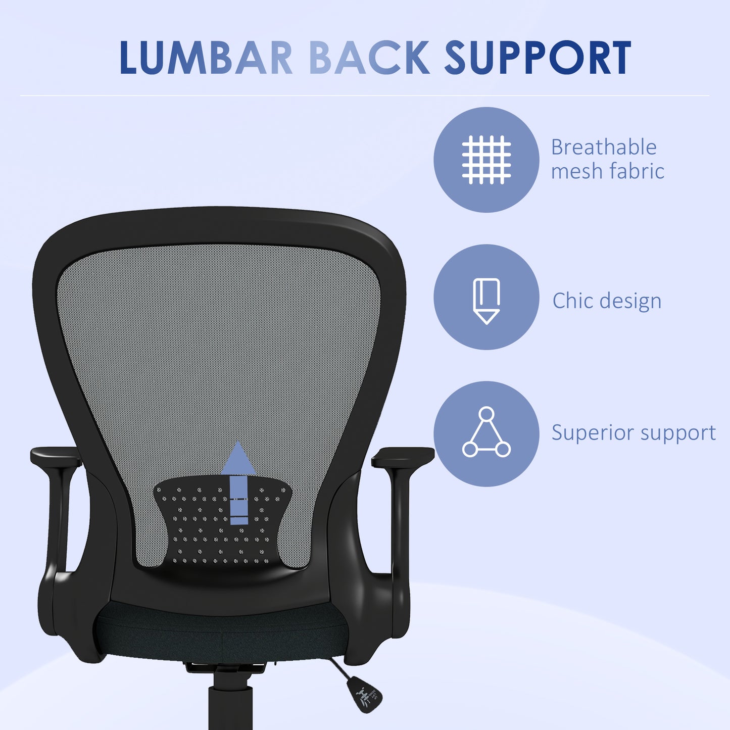 Image for Vinsetto Ergonomic Office Chair, Mesh Desk Chair with Flip-up Armrest, Lumbar Back Support, Swivel Wheels, Grey