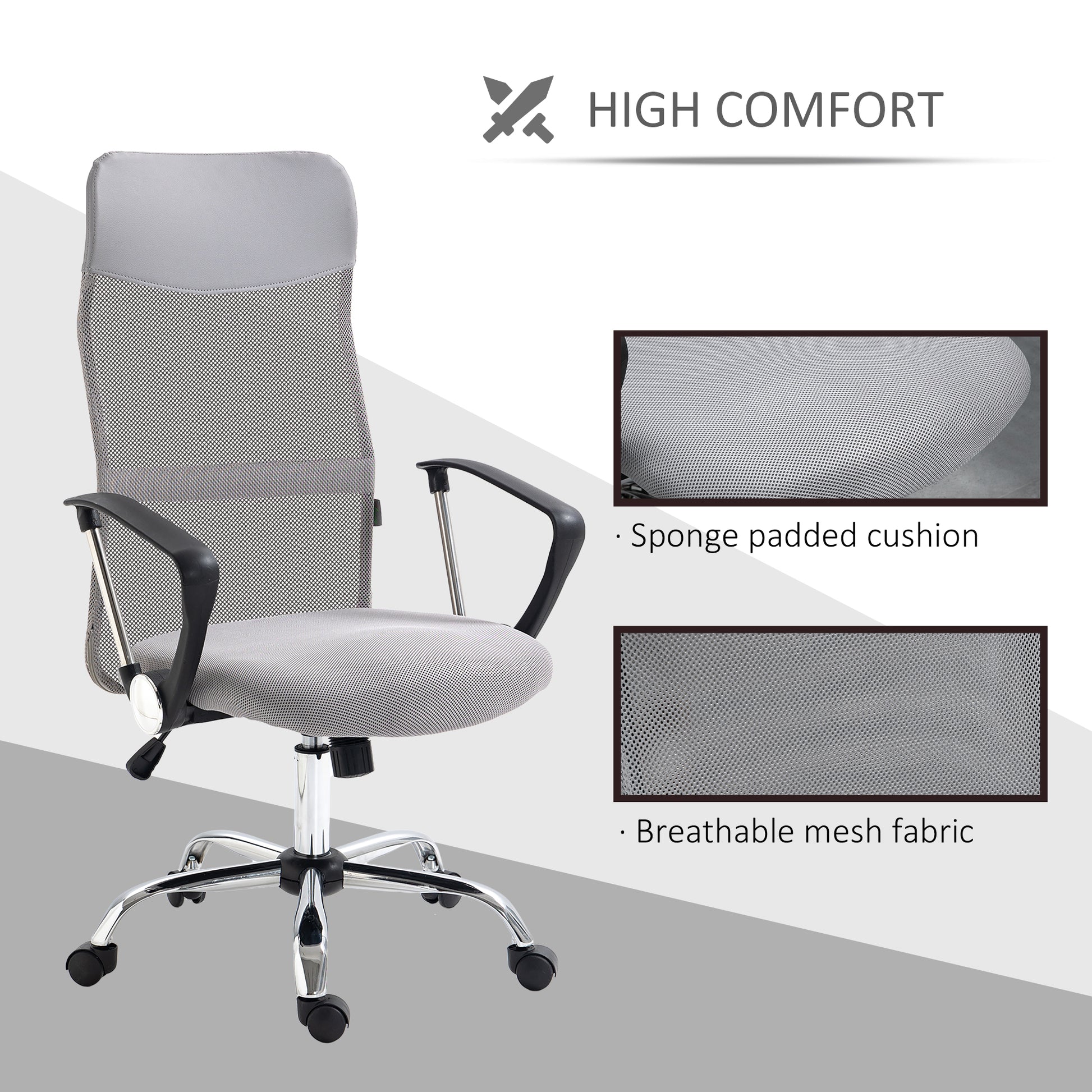 Image for Vinsetto Ergonomic Office Chair Mesh Chair with Adjustable Height Tilt Function Light Grey