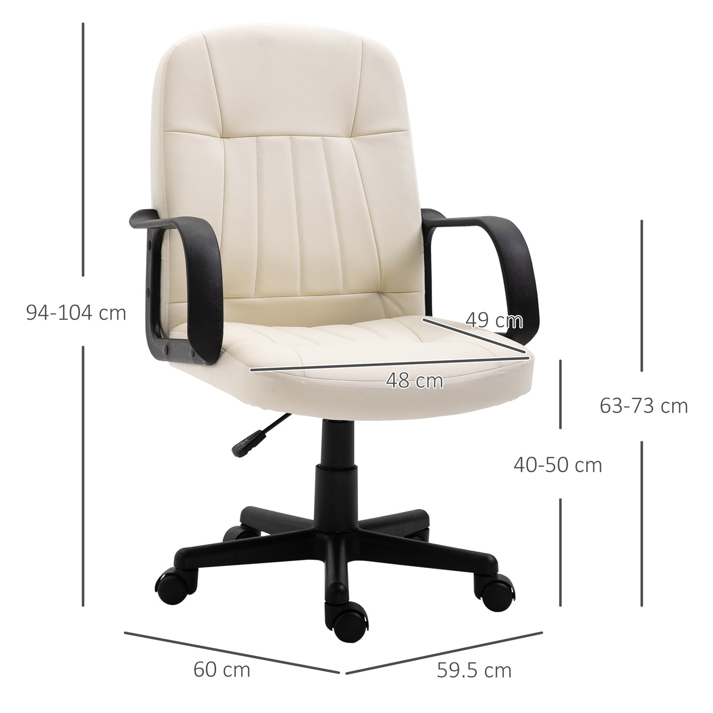 Image for HOMCOM Swivel Executive Office Chair Home Office Mid Back PU Leather Computer Desk Chair for Adults with Arm, Wheels, Cream