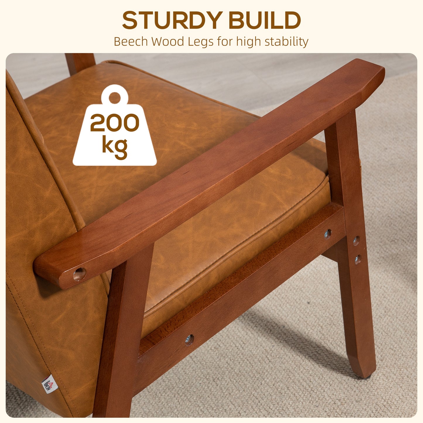HOMCOM 2 Pack Retro-Style Accent Chair, with Faux Leather Seat - Brown - ChairwayUK