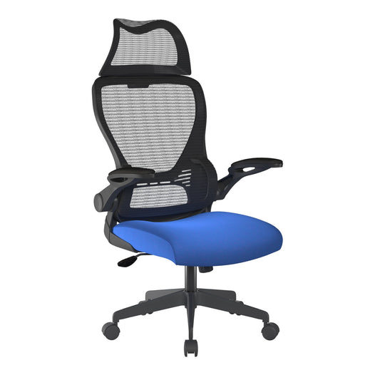 Nautilus Canis - High Back Mesh Chair with Moulded Seat Foam, Folding Arms and Headrest - Canis - ChairwayUKOperator ChairBCM/K540/BKHigh Back Mesh Chair with Moulded Seat Foam, Folding Arms and Headrest - Canis At Chairway