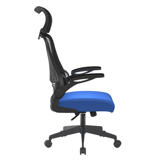 Nautilus Canis - High Back Mesh Chair with Moulded Seat Foam, Folding Arms and Headrest - Canis - ChairwayUKOperator ChairBCM/K540/BKHigh Back Mesh Chair with Moulded Seat Foam, Folding Arms and Headrest - Canis
