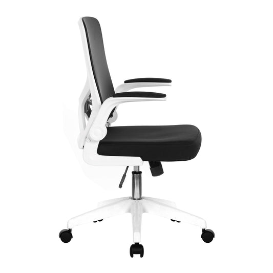 Nautilus Oyster - Folding Mesh Chair with Upholstered Folding Arms, White Shell and White Nylon Base - ChairwayUKOperator ChairBCM/K523/WH - BKNautilus Oyster - Folding Mesh Chair with Upholstered Folding Arms, White Shell and White Nylon Base