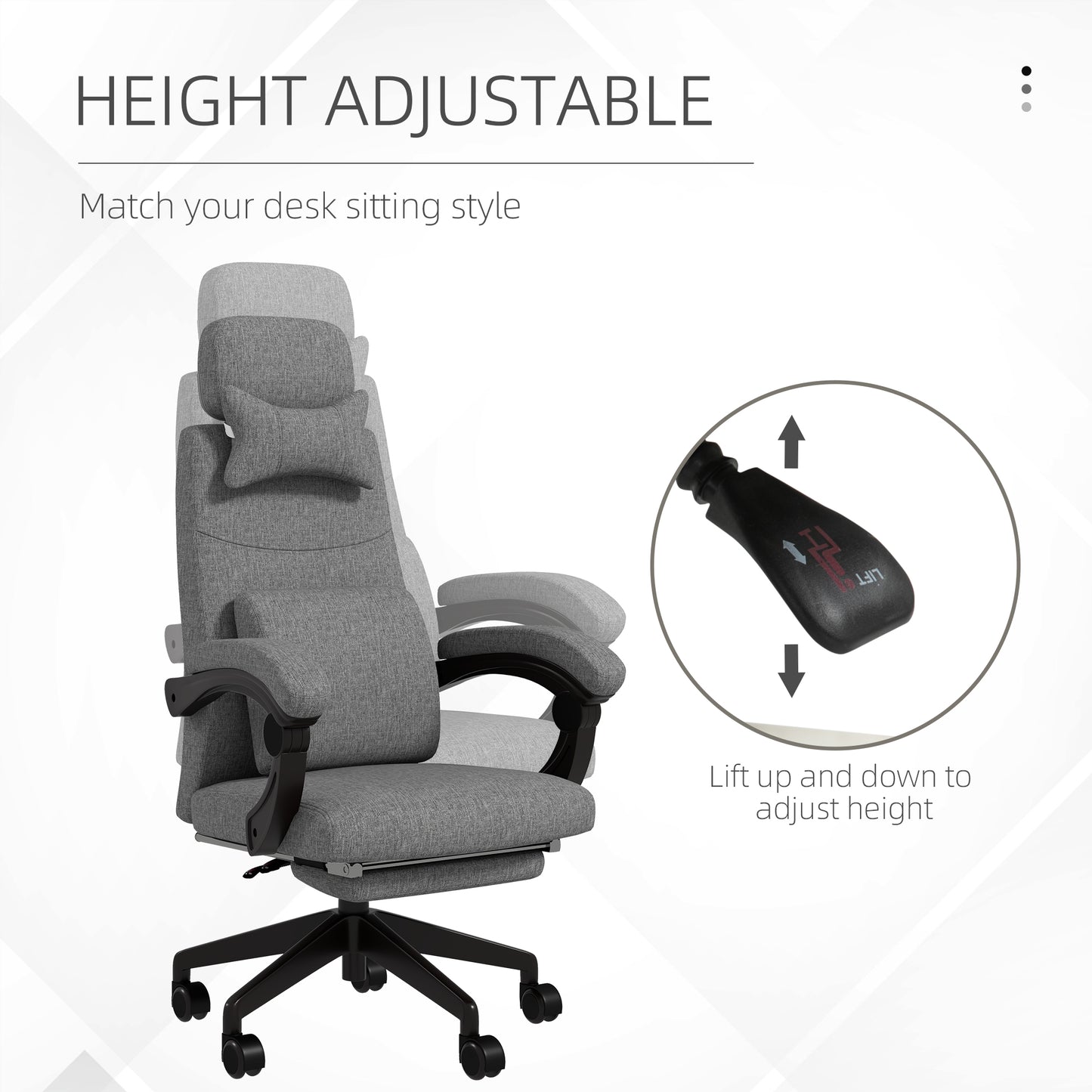 Image for Vinsetto High Back Office Chair Reclining Computer Chair with Footrest Lumbar Support Adjustable Height Swivel Wheels Dark Grey