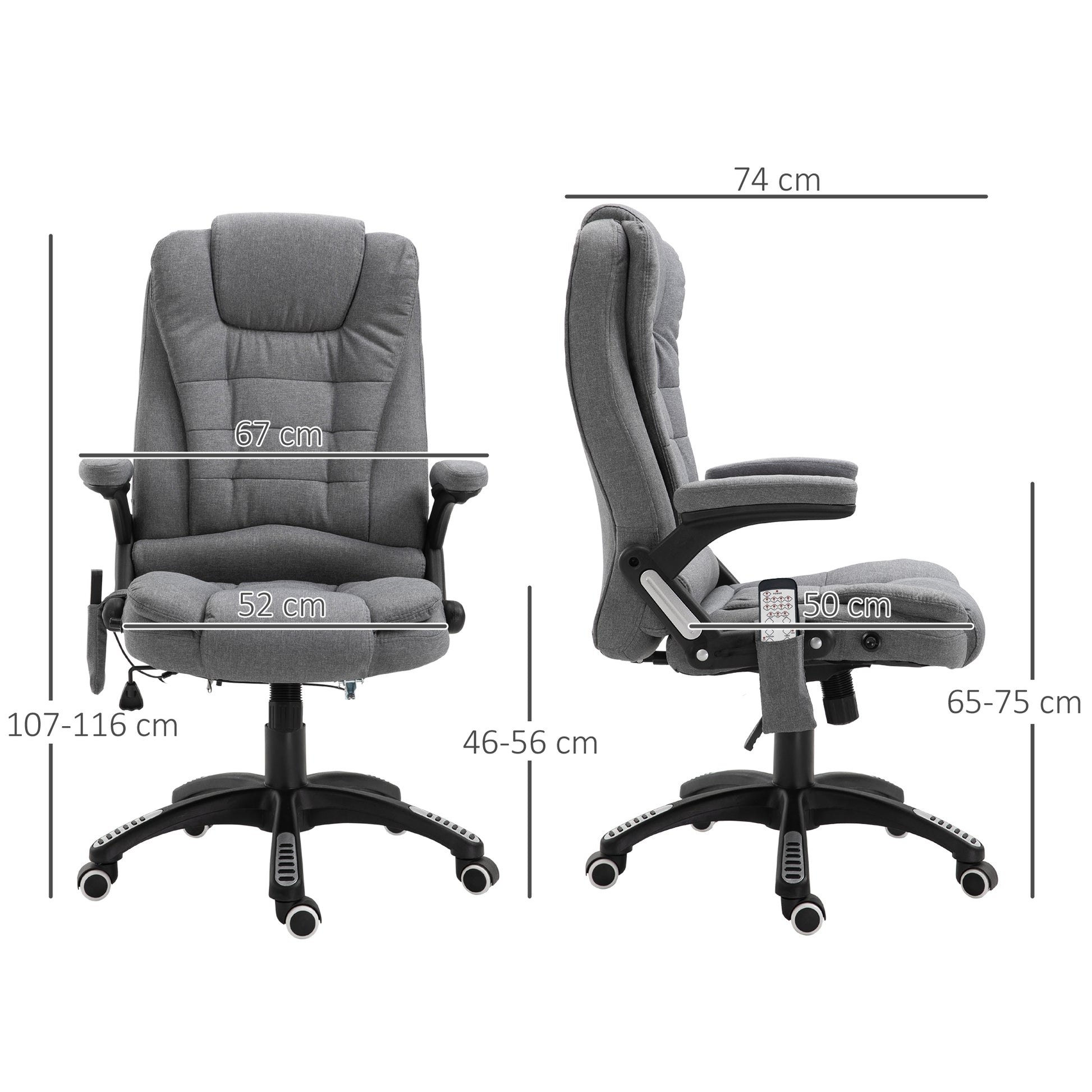 Image for Vinsetto Massage Recliner Chair Heated Office Chair with Six Massage Points Linen-Feel Fabric 360° Swivel Wheels Grey