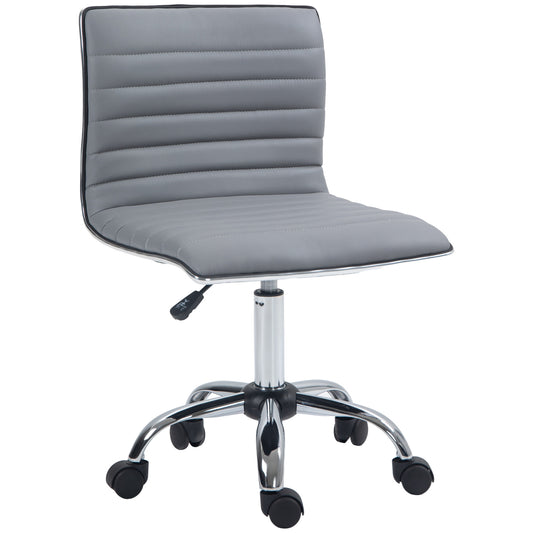 Image for Vinsetto Adjustable Swivel Office Chair with Armless Mid-Back in PU Leather and Chrome Base - Light Grey