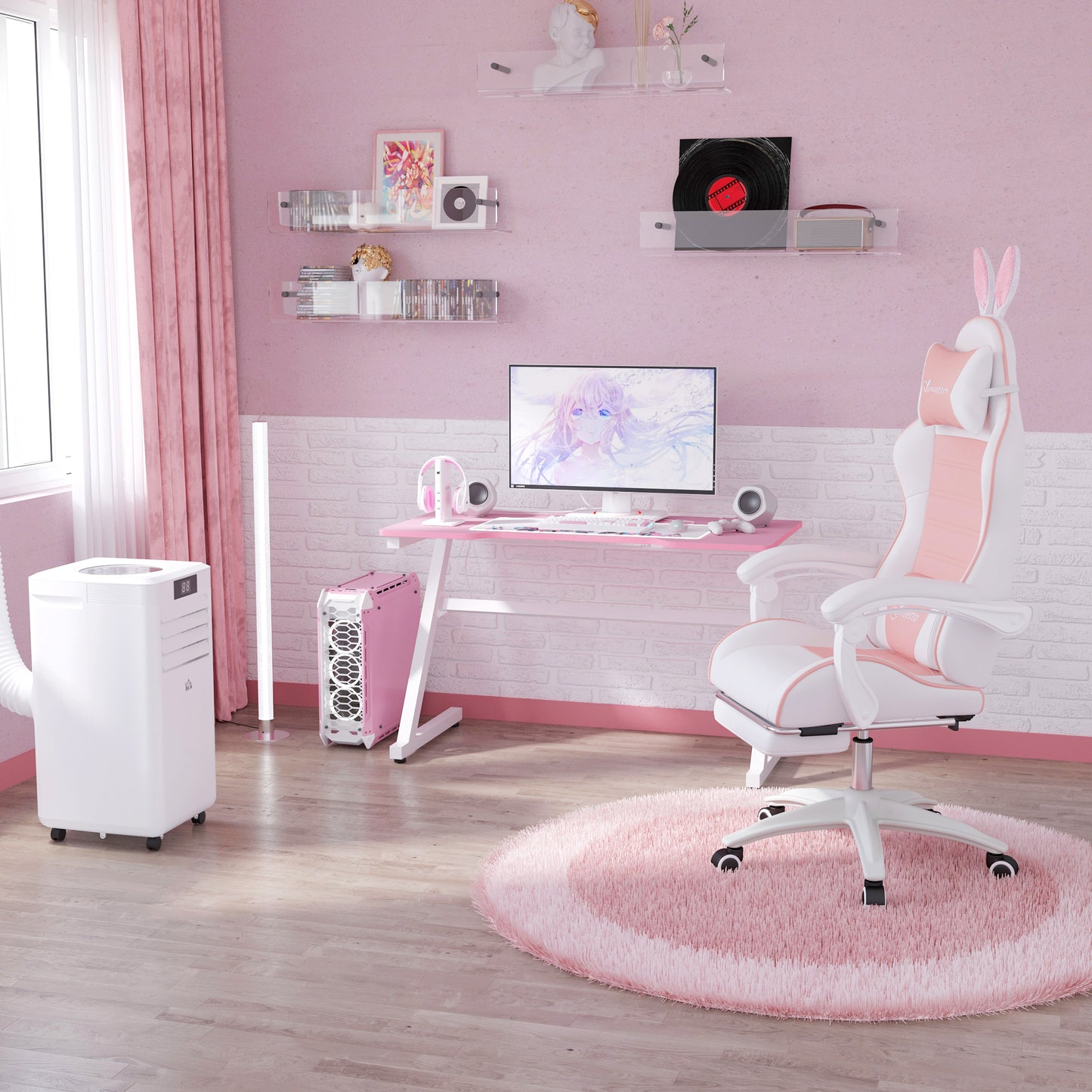 Image for Vinsetto Racing Gaming Chair, Reclining PU Leather Computer Chair with Removable Rabbit Ears, Footrest, Headrest and Lumber Support, Pink