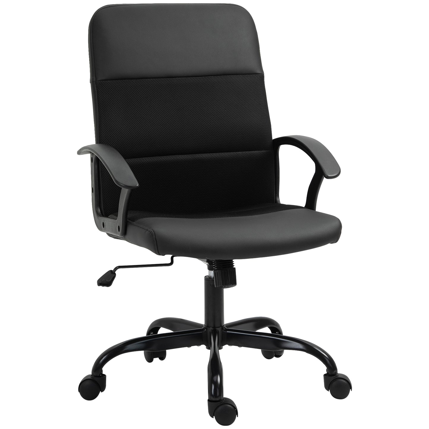 Image for Vinsetto PVC Leather & Mesh Panel Blend Office Chair Swivel Seat w/ Padding Ergonomic Desk Adjustable Height Tilt 5 Wheels Stylish Black