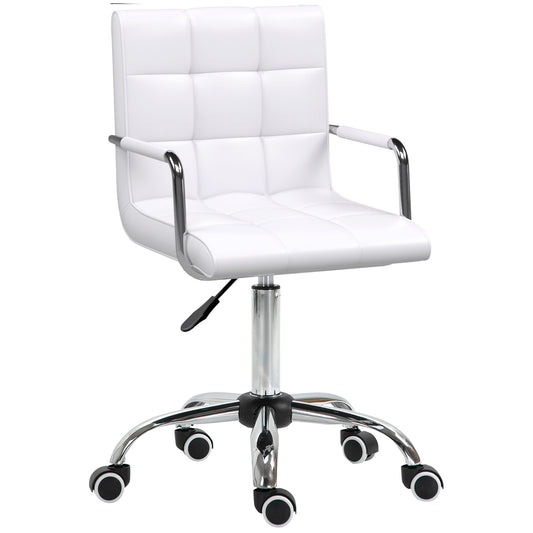 Image for Vinsetto Mid Back PU Leather Home Office Desk Chair Swivel Computer Chair with Arm, Wheels, Adjustable Height, White