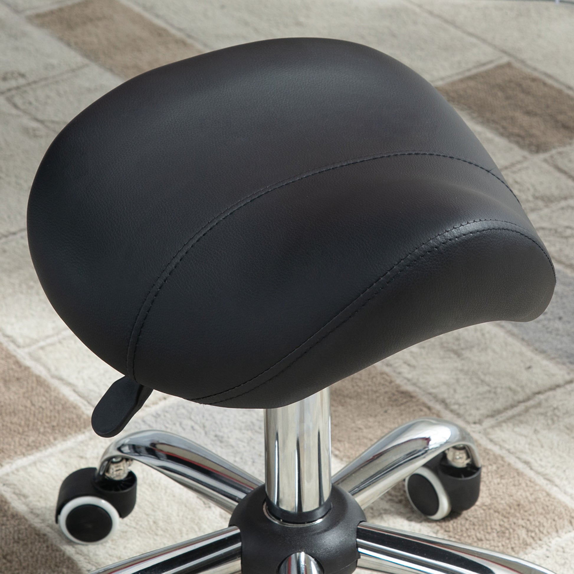 Image for HOMCOM Cosmetic Stool 360° Rotate Height Adjustable Salon Massage Spa Chair Hydraulic Rolling Faux Leather Saddle Stool Mobility - Black