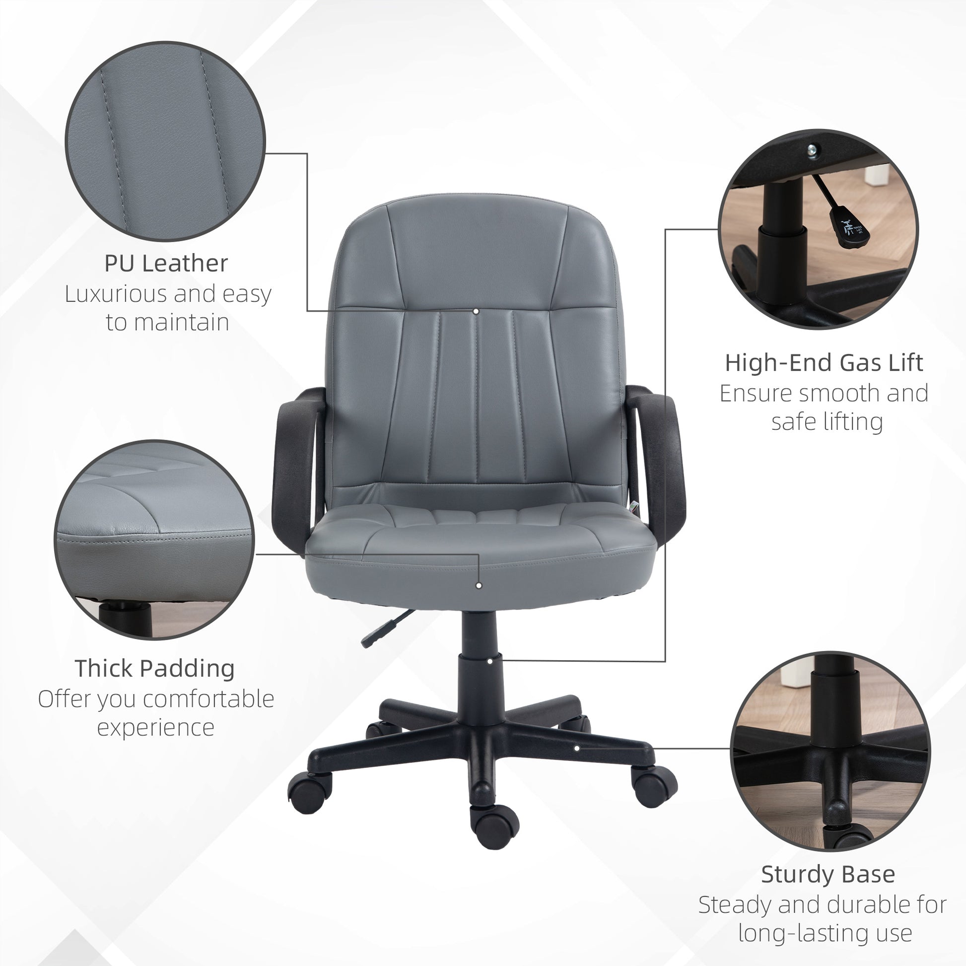 Image for Vinsetto Swivel Executive Office Chair PU Leather Computer Desk Chair Office Furniture Gaming Seater - Grey