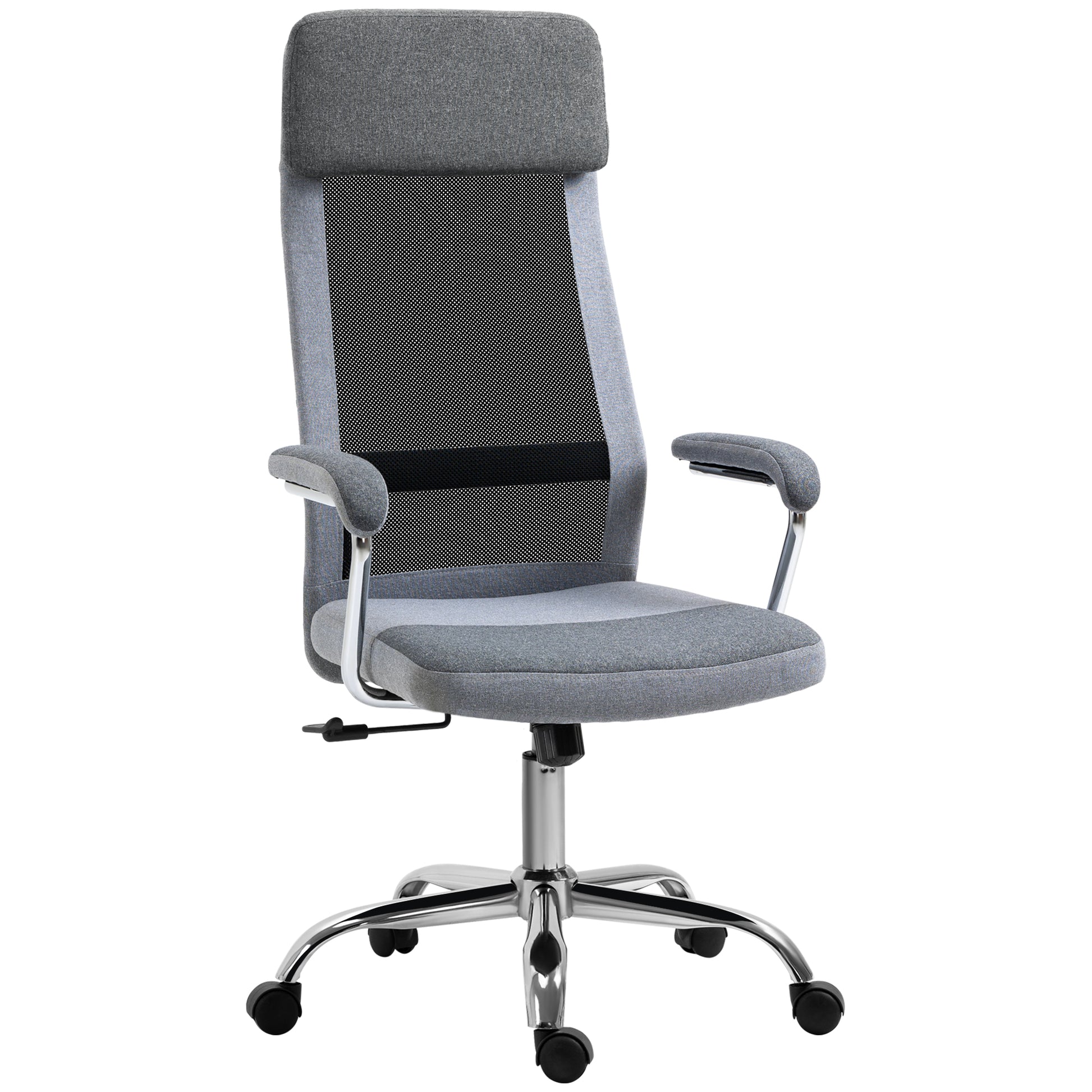 Image for Vinsetto Office Chair Linen-Feel Mesh Fabric High Back Swivel Computer Task Desk Chair for Home with Arm, Wheels, Grey