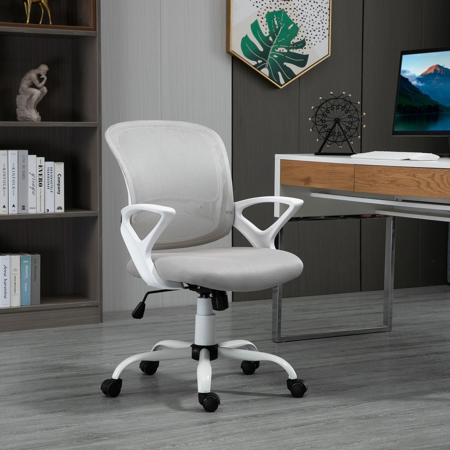 Image for Vinsetto Office Chair Mesh Swivel Desk Chair with Lumbar Back Support Adjustable Height Armrests Grey