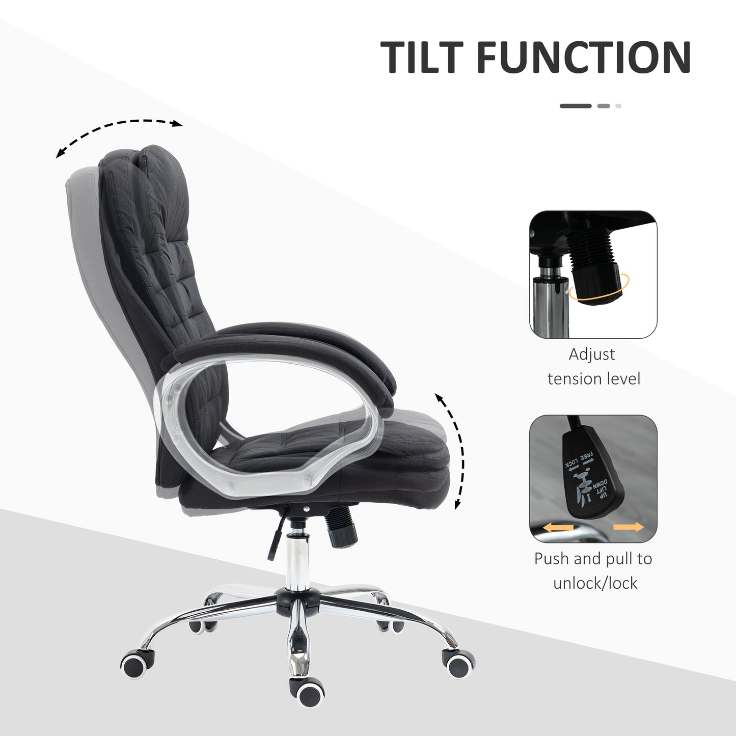 Image for Vinsetto Ergonomic Office Chair Task Chair for Home with Arm, Swivel Wheels, Linen Fabric, Black