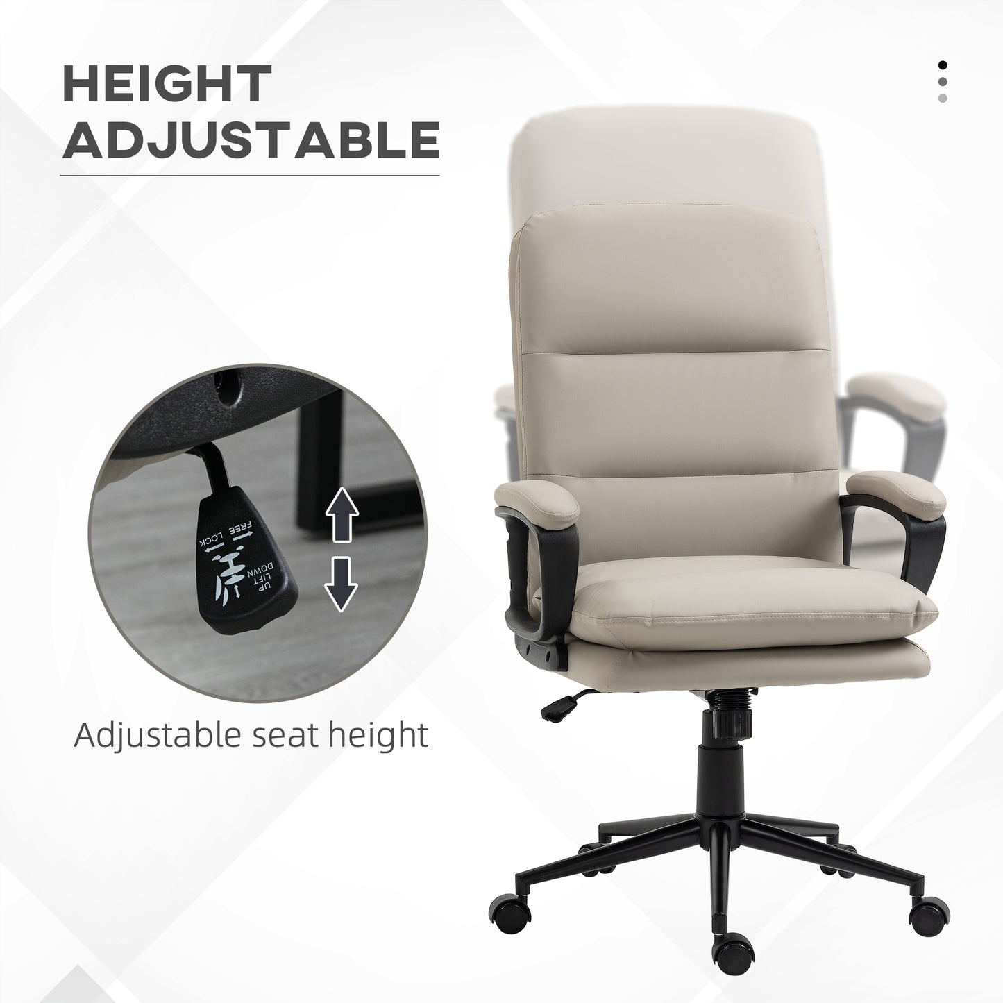 Image for Vinsetto High Back Office Chair, PU Leather Desk Chair with Double-tier Padding, Arm, Swivel Wheels, Adjustable Height, Light Grey