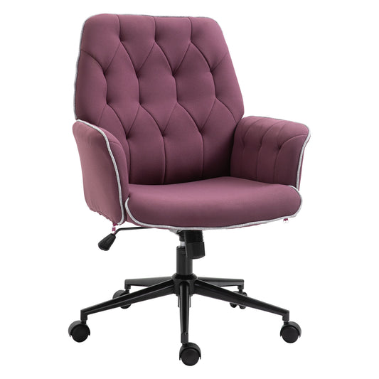 Image for Vinsetto Linen Office Swivel Chair Mid Back Computer Desk Chair with Adjustable Seat, Arm - Purple