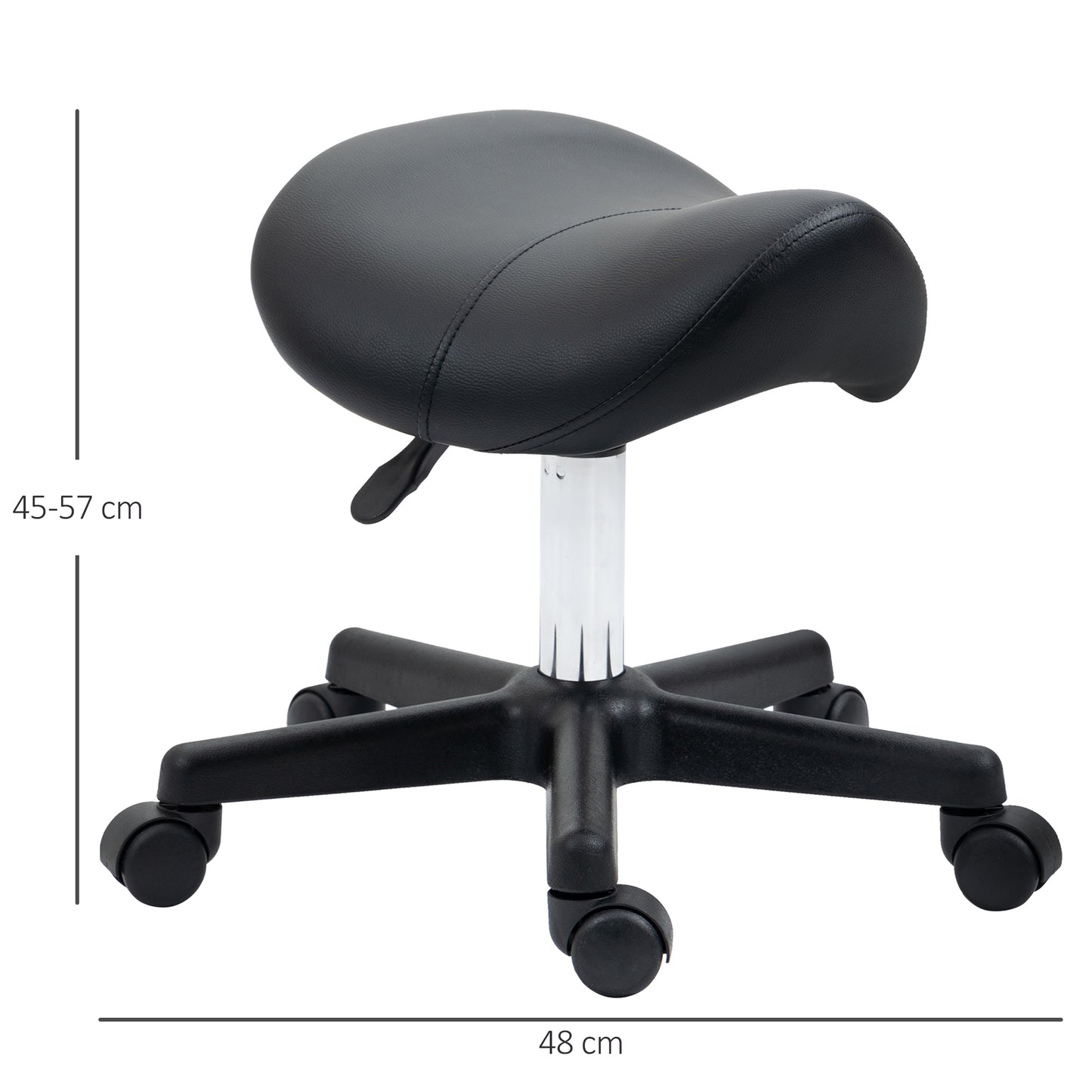 Image for HOMCOM Saddle Stool, PU Leather Adjustable Rolling Salon Chair with Steel Frame for Massage, Spa, Beauty and Tattoo, Black